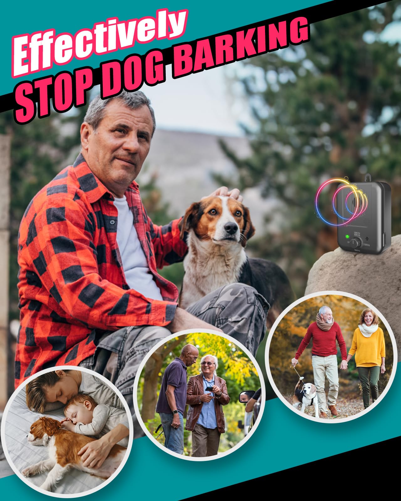 Anti Barking Device for Dogs, Rechargeable Ultrasonic Bark Control Devices with 3 Modes, 50FT Stop Neighbors Dog Bark, Waterproo