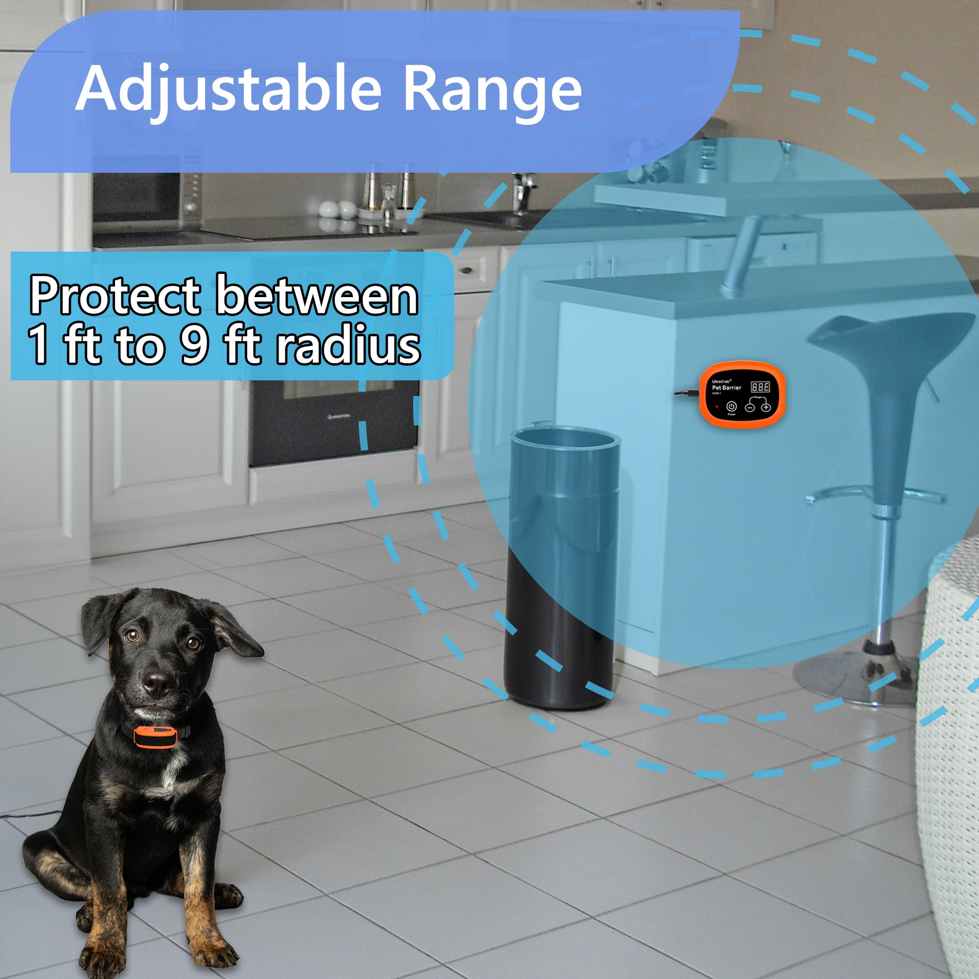 UltraCrab Indoor Pet Barrier for 2 Dogs, Wireless Indoor Electric Fence, Pet Gate, Keeps Areas Off Limits, 2 Dog Fence Syetem Wa
