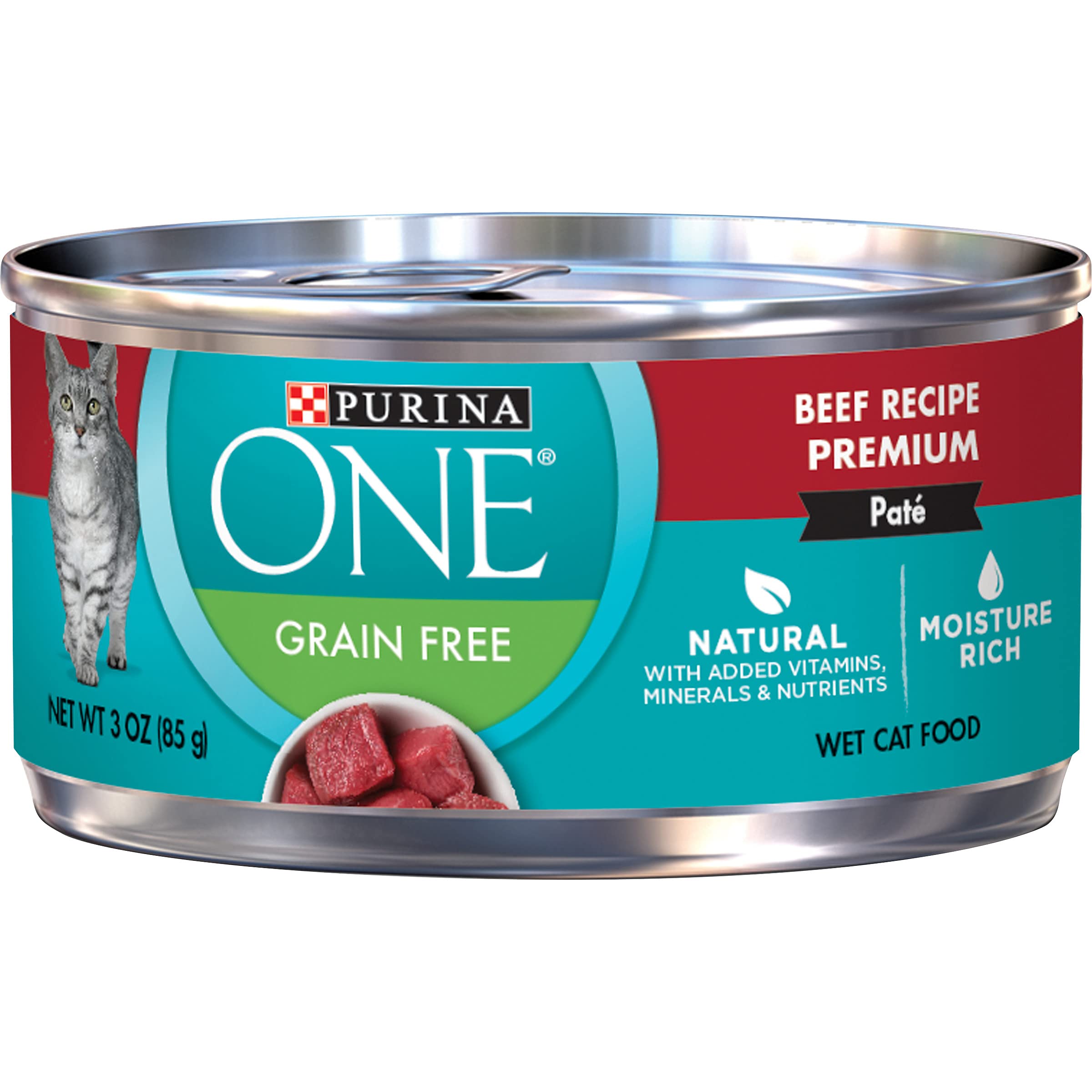 Purina ONE Natural, High Protein, Grain Free Wet Cat Food Pate, Beef Recipe - (Pack of 24) 3 oz. Pull-Top Cans