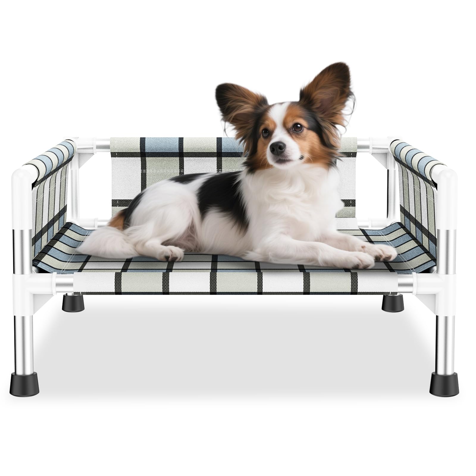 Elevated Raised Outdoor Dog Bed - Cooling Washable Dog Cot with Guardrail, Durable & Breathable Cotton Mesh Pet Hammock Beds wit
