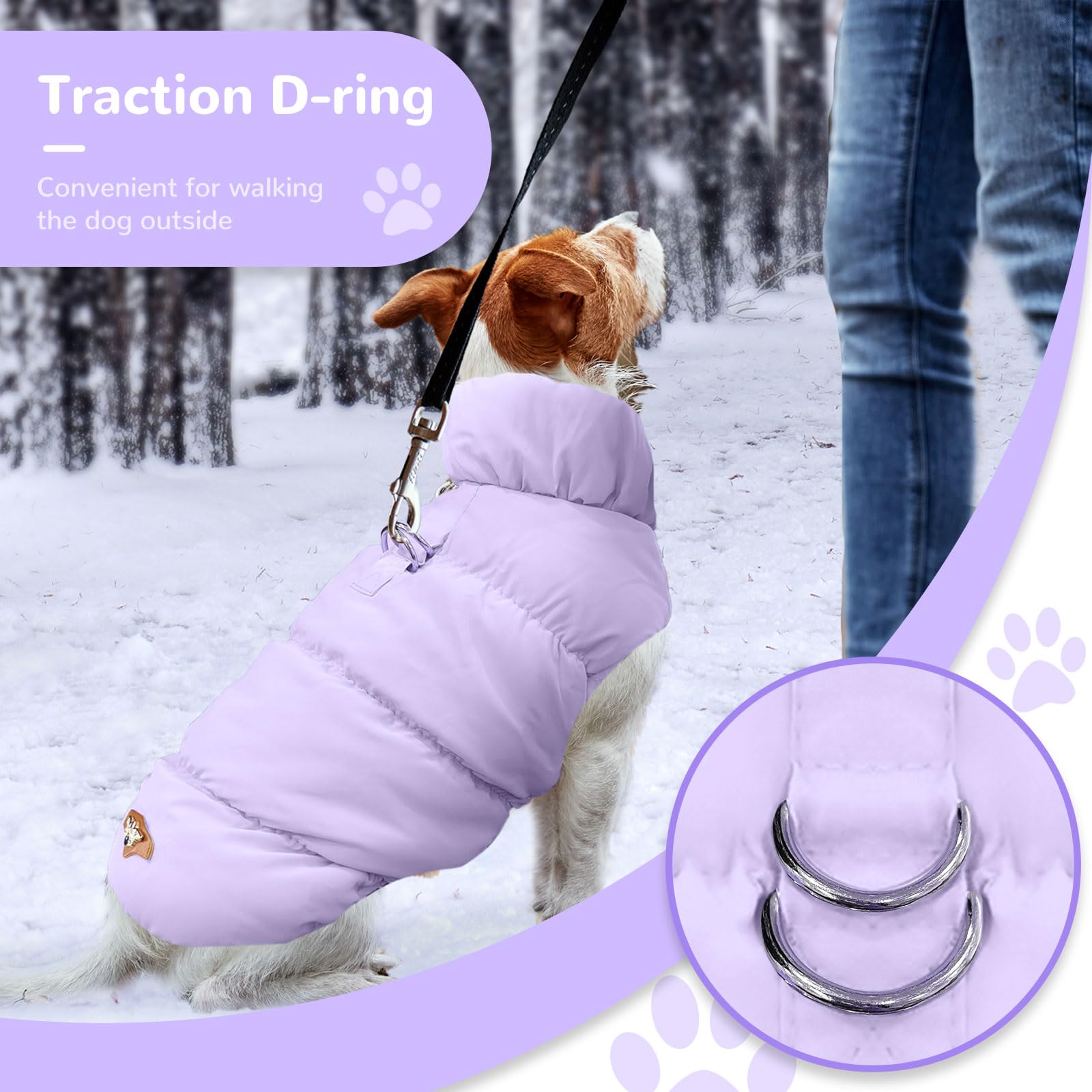 Abrrlo Winter Warm Cat & Dog Jacket - Small/Medium, Purple, Waterproof & Windproof, Fleece Vest With Harness Padded For Cold Wea
