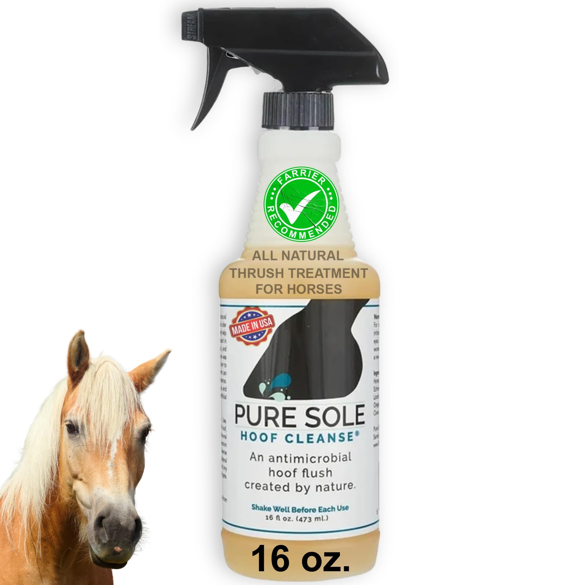 Pure Sole Thrush Treatment for Horses Hoof Spray Hoof Cleanse | All Natural Spray for A Healthy Horse Hoof, Use for White Line, 