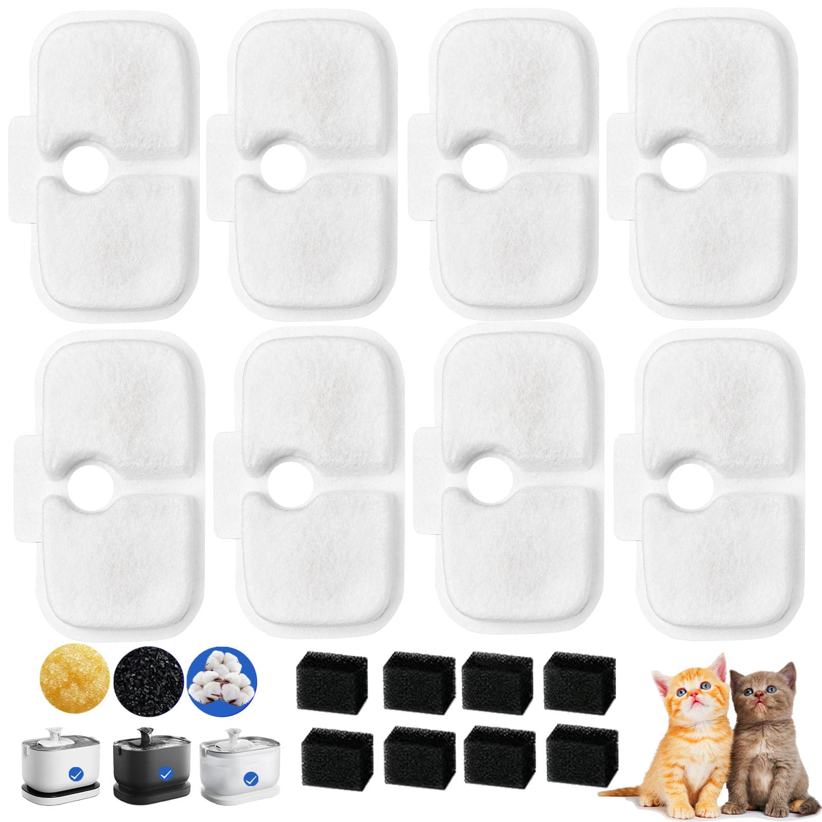 Cat Water Fountain Filter fit for Pet Fountain PLWF005/PLWF115/PLWF105,Pet FountainReplacement Filters (White, 8P)