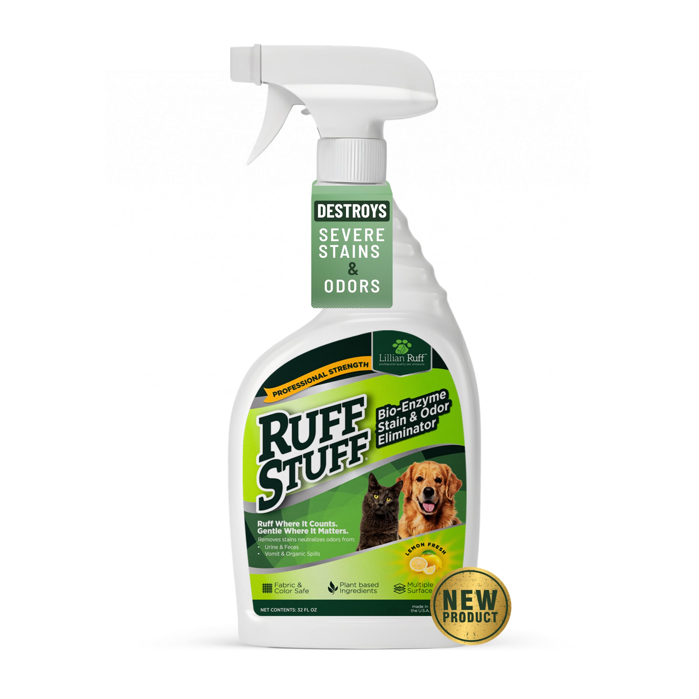 RUFF STUFF Max Strength BioEnzyme Stain Remover Spray & Pet Odor Eliminator: Fabric-Safe Dog & Cat Urine Destroyer & Enzyme Clea