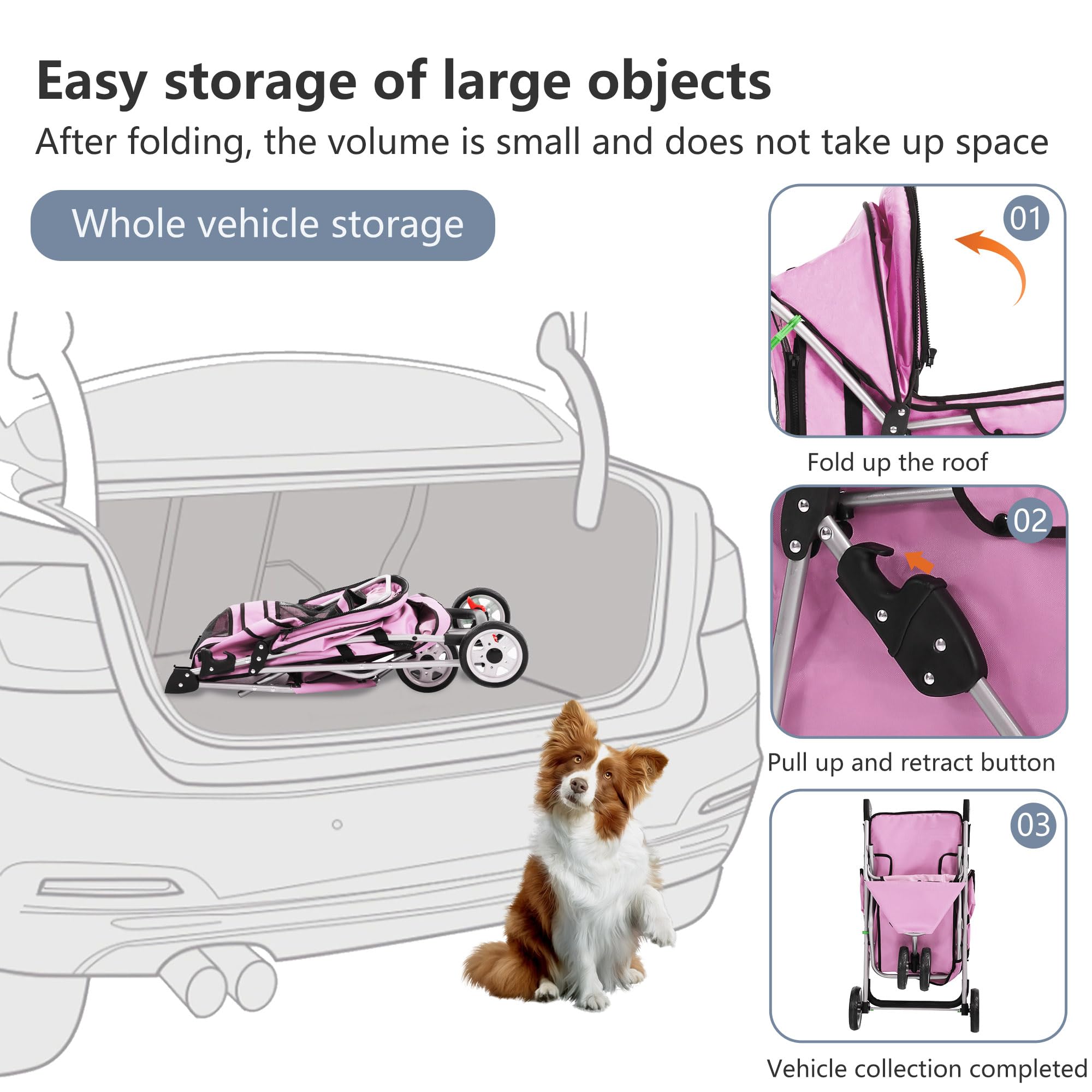 FDW Pet Stroller Foldable Dog Stroller 3-Wheel Durable Cat Jogger Stroller for Small and Medium Dogs Cats with Washable Liner St