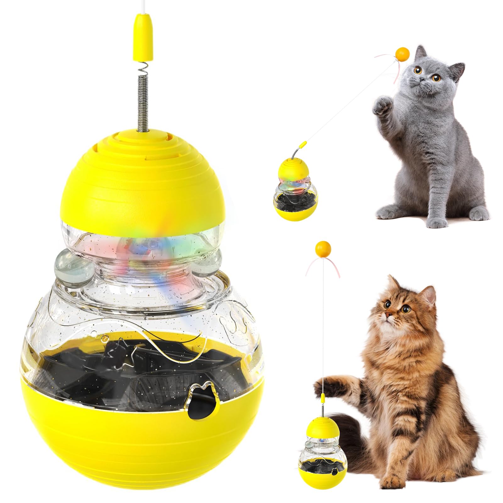 COSOWO Cat Interactive Toys Engaging Wand, Slow Food Treat Dispenser, and Tumbler Design for Indoor Cats Durable, Non-Toxic, Ide