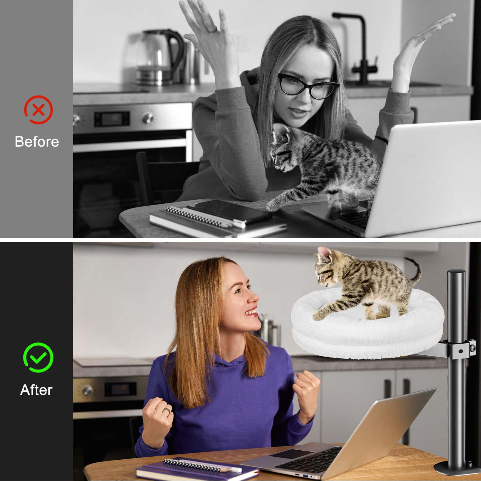Cuipingoo Cat Desk Bed, Supports Up To 50 Lbs, Comfortable Soft Perch, Nest Bed Attachment Round Cat Hammock For Desk 360 Rotati