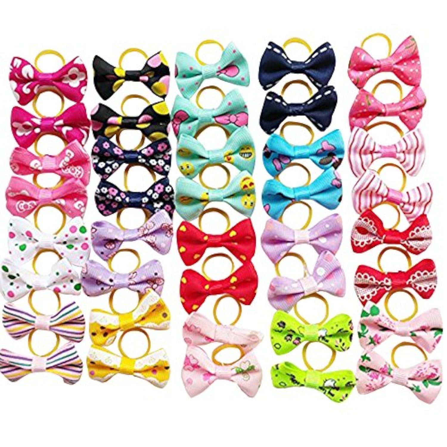 Chenkou Craft 40Pcs/20Pairs New Dog Hair Bows With Rubber Band Pet Grooming Products Mix Colors Varies Patterns Pet Hair Bows Dog Little Puppy Accessories (Bow With Rubber Band)