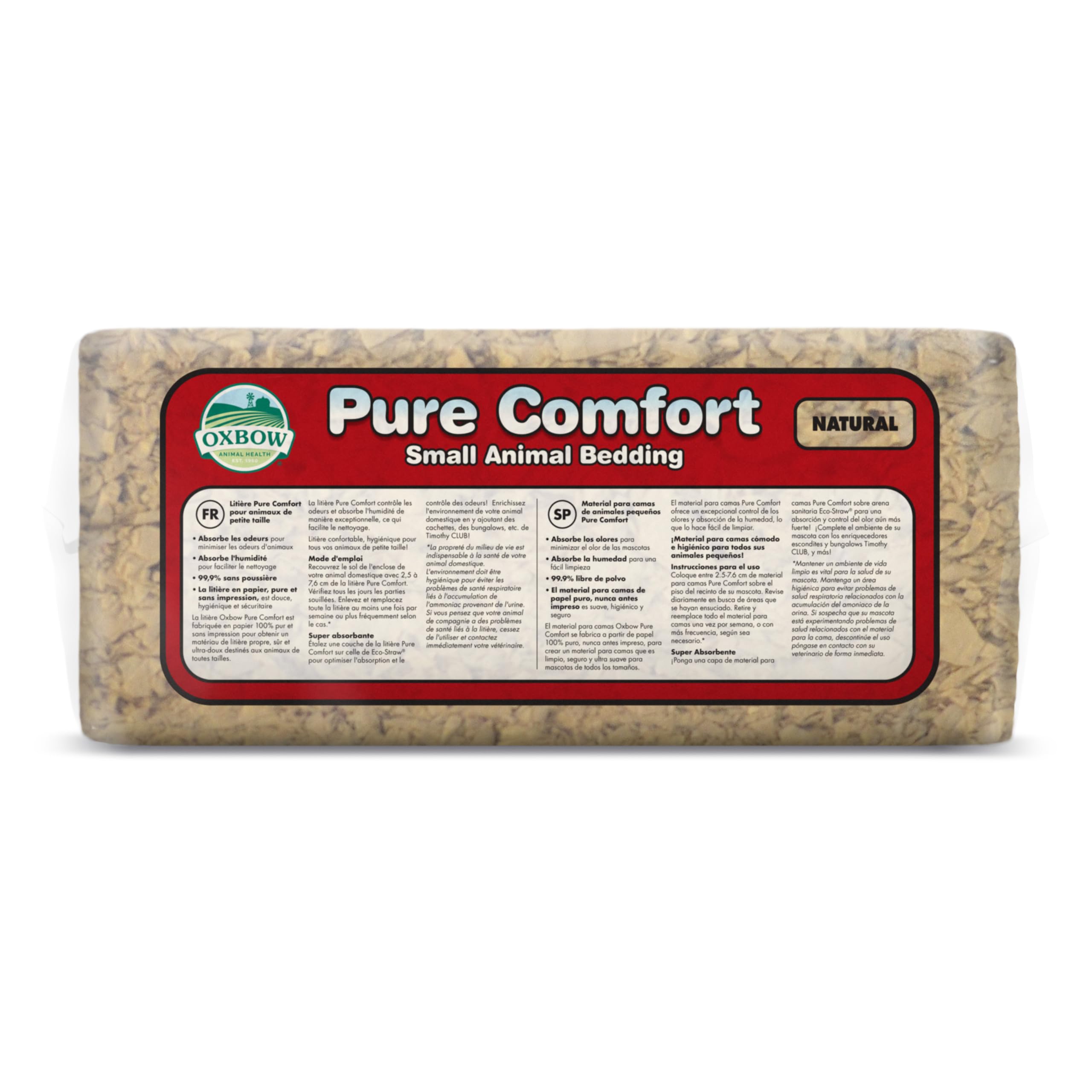 Oxbow Pure Comfort Small Animal Bedding - Odor & Moisture Absorbent, Dust-Free Bedding For Small Animals - Natural, 56 Liter Bag