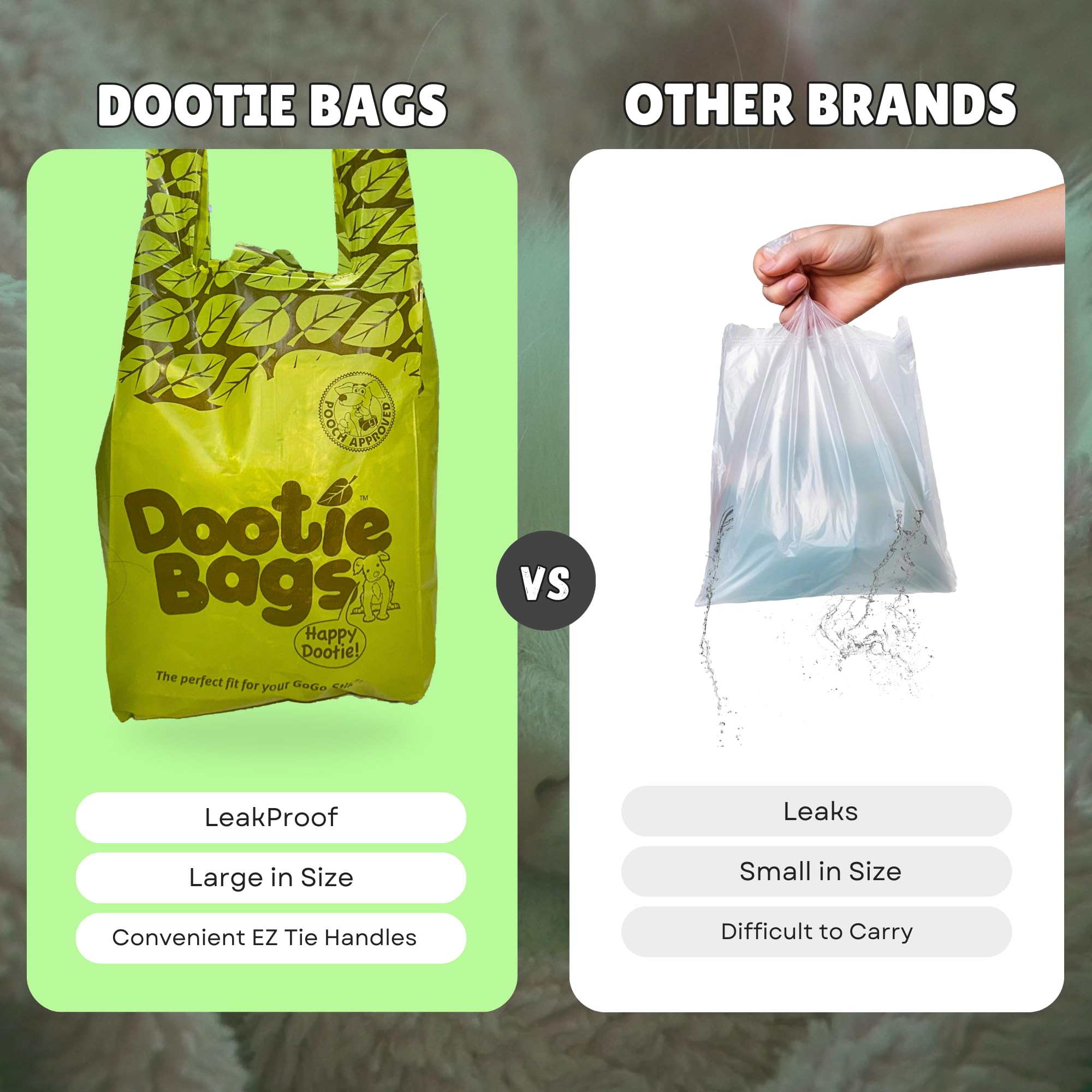 Pooch Approved Dootie Bags - Dog Poop Bags - Tie-Handles - 100 Count Dootie Strong Leakproof Bags - Perfect for Dogs & Cats - Li