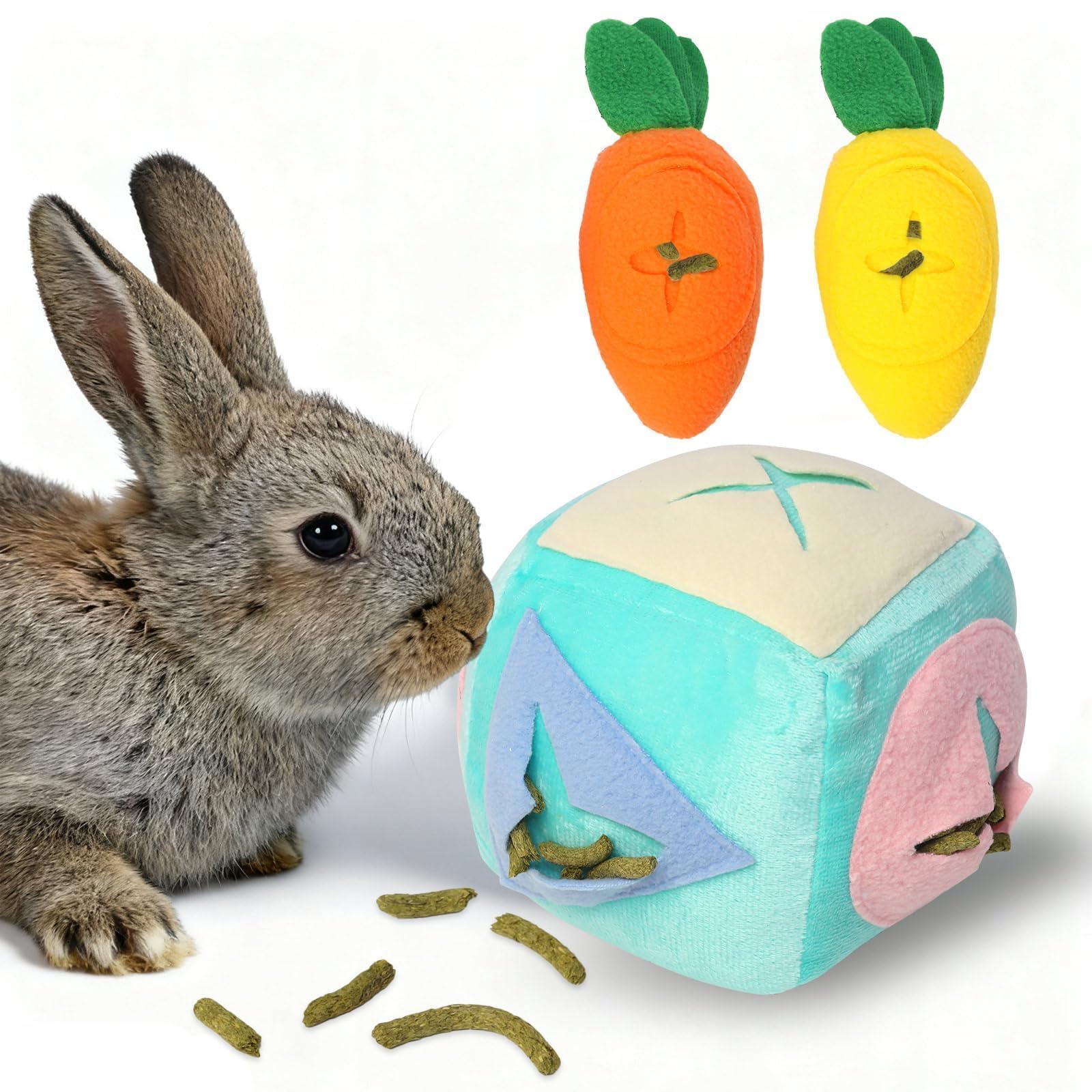 Hollima Large Rabbit Foraging Toy with Bell, Washable Puzzle Feed Game Rabbit Toy for Bunnies Boredom, Snuffle Ball Treat Dispen