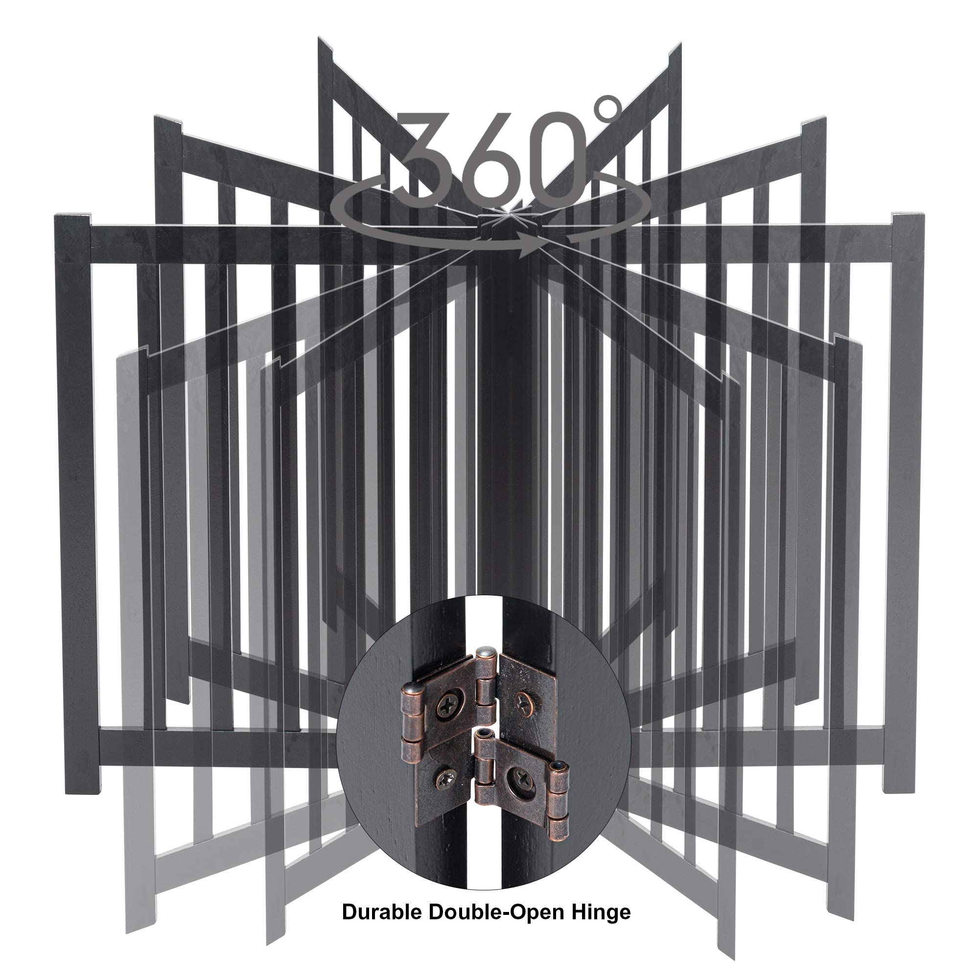 Lzrs 6-Panel Extra-Wide Freestanding Wooden Dog Gate ?24?igh Foldable Safety Pet Barrier For Doorways, Hallways, Kitchens, And Long Staircases, Durable Design Fit Small To Medium Dogs, Black