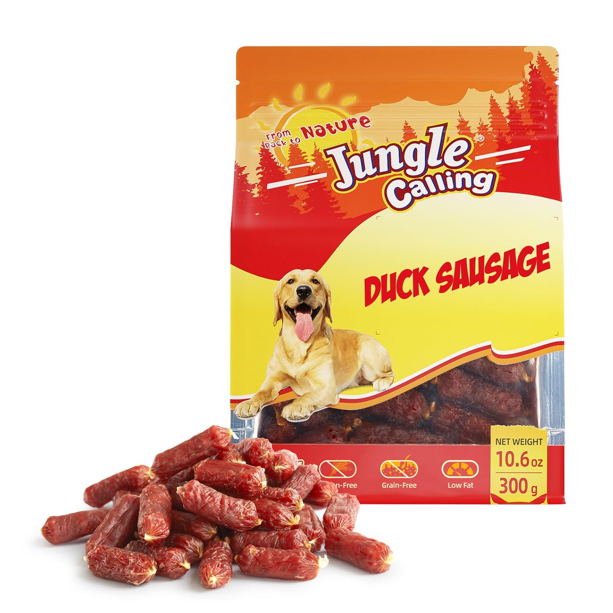 Jungle Calling Dog Treats, Duck Sausage Dog Treats, Slow Roasted Chewy Duck Jerky Dog Treats, Grain-Free Soft Training Treats Fo