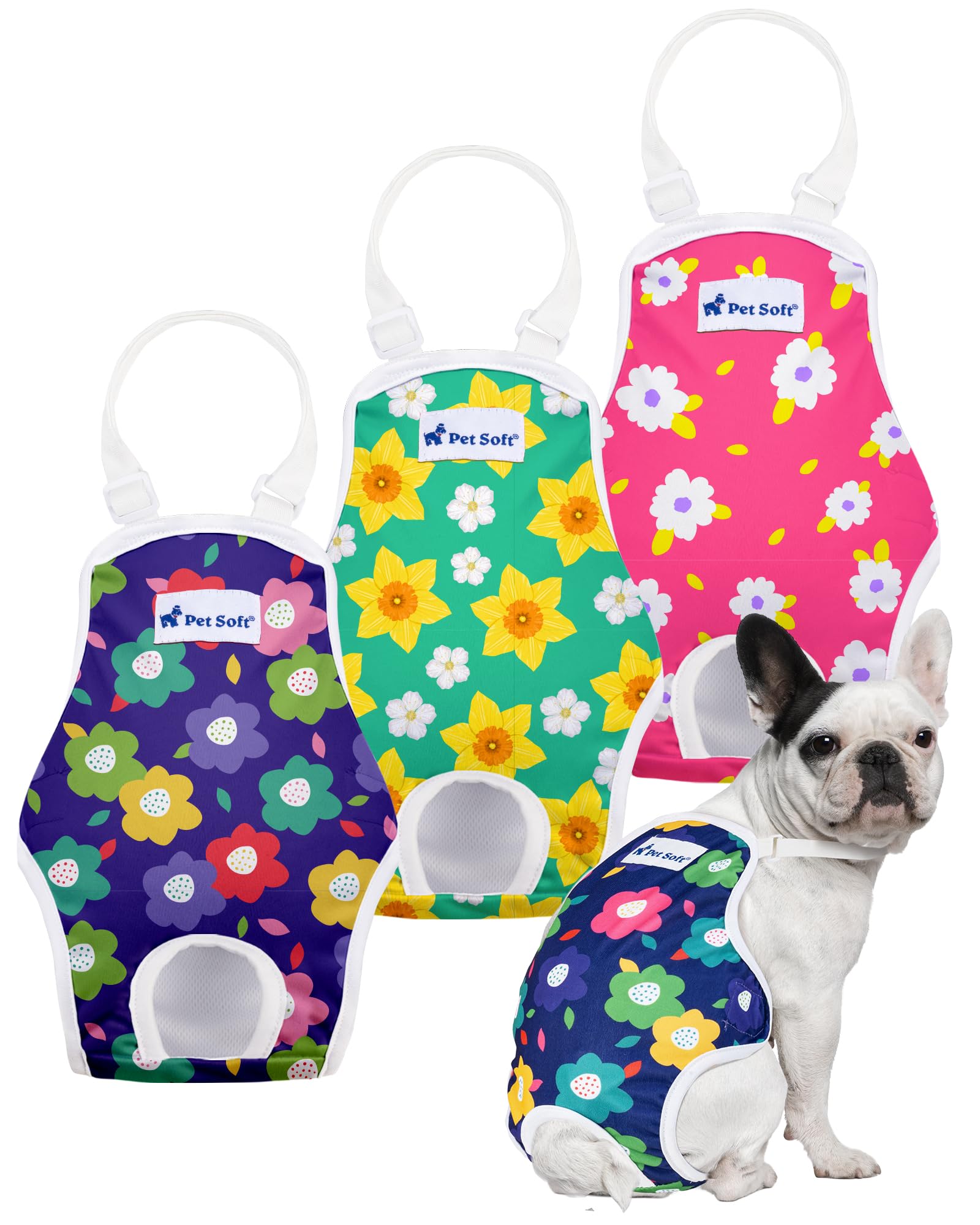 Pet Soft Dog Diapers Female Onesie Sanitary Pantie With Adjustable Suspender, Colorful Pattern Washable Puppy Diapers Female, Su