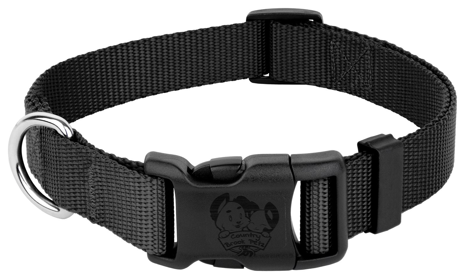 Country Brook Petz - 30+ Vibrant Colors - American Made Deluxe Nylon Dog Collar With Buckle (Extra Large, 1 Inch Wide, Black)