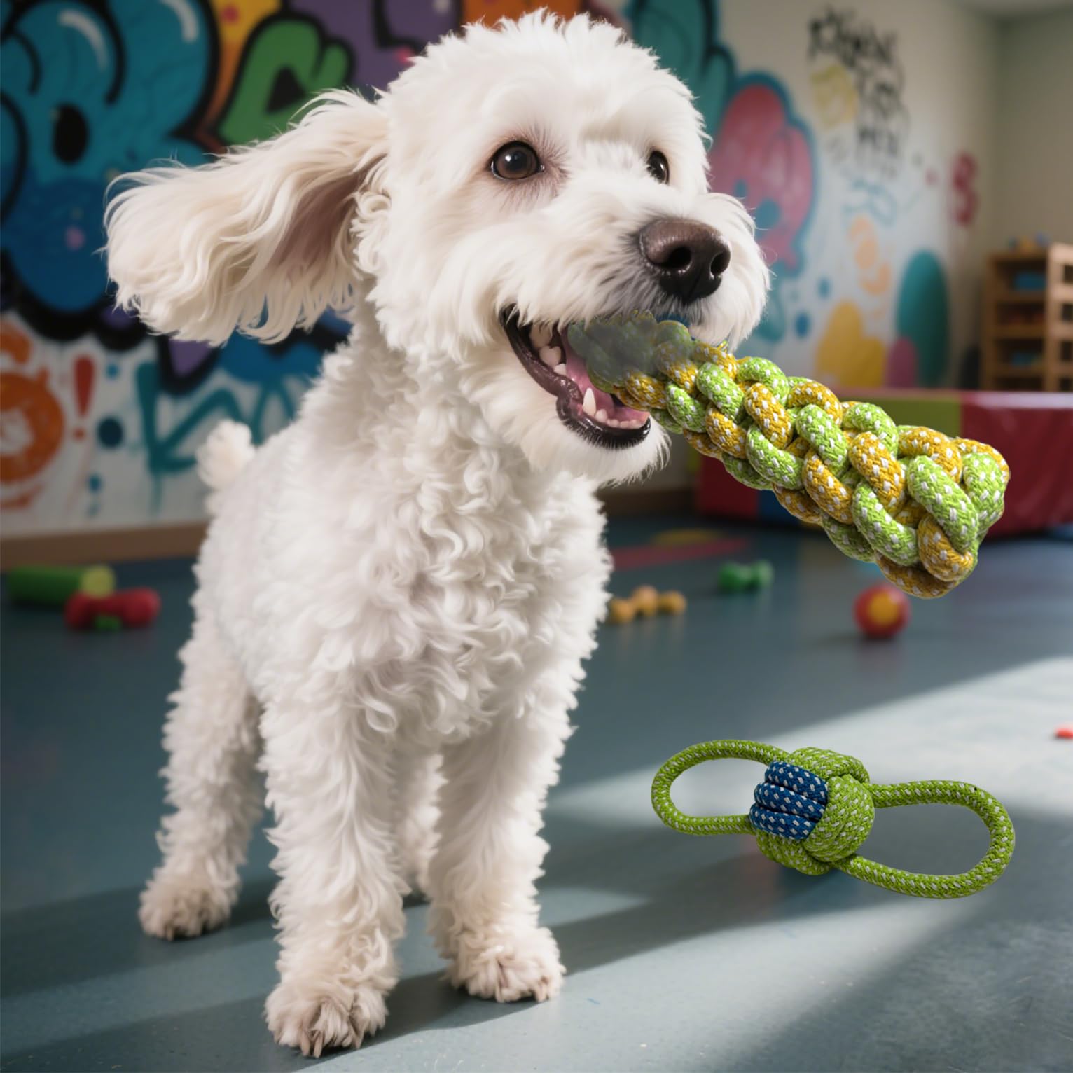 Sunglow Cotton Rope Weaving Dog Toy & Ring Toy Rubber,Cotton Rope Dog Chew Toys,Decompression And Tug Toy For Small Dogs Trainin