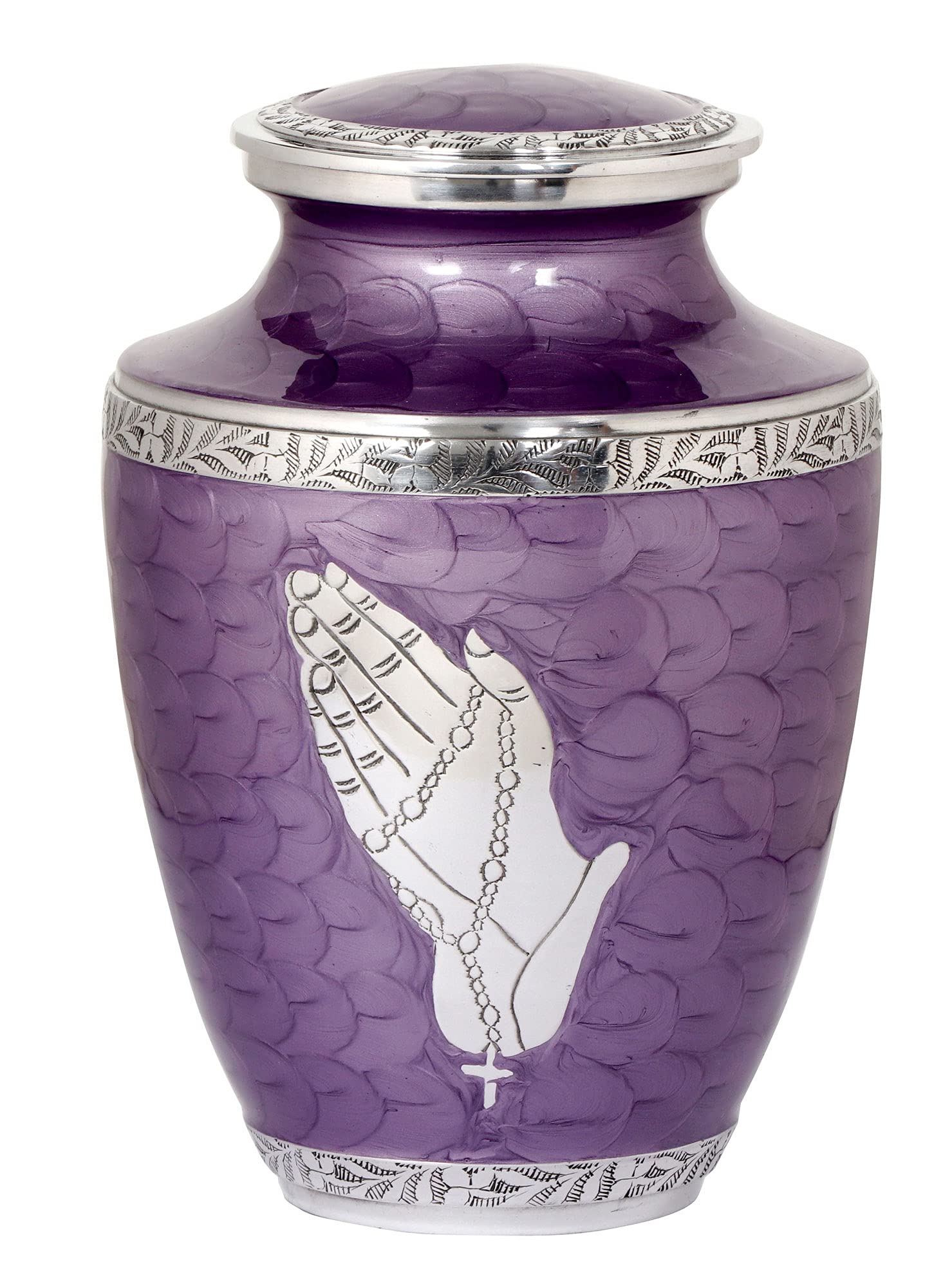 Bold & Divine™ Praying Hand Large Adult Urn For Human Ashes |A Simple Elegant, Handcrafted And Minimalistic Resting Place For Your Loved One - With Beautiful Velvet Bag - Purple