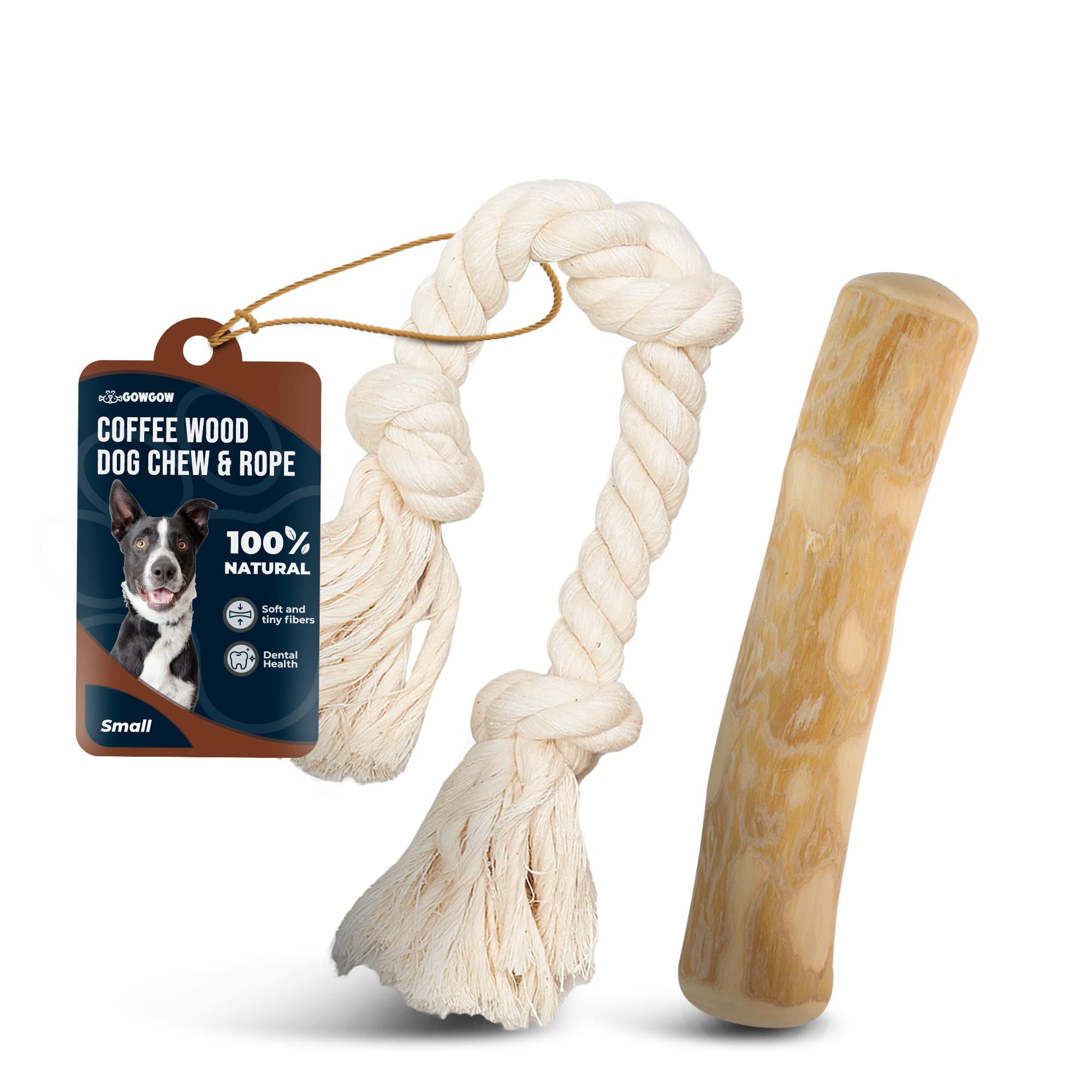 Gowgow Coffee Wooden Chews For Dogs & Natural Rope Toys - 100% Coffee Stick Dog Chew For Teething, Stress Relief, Dental Health,