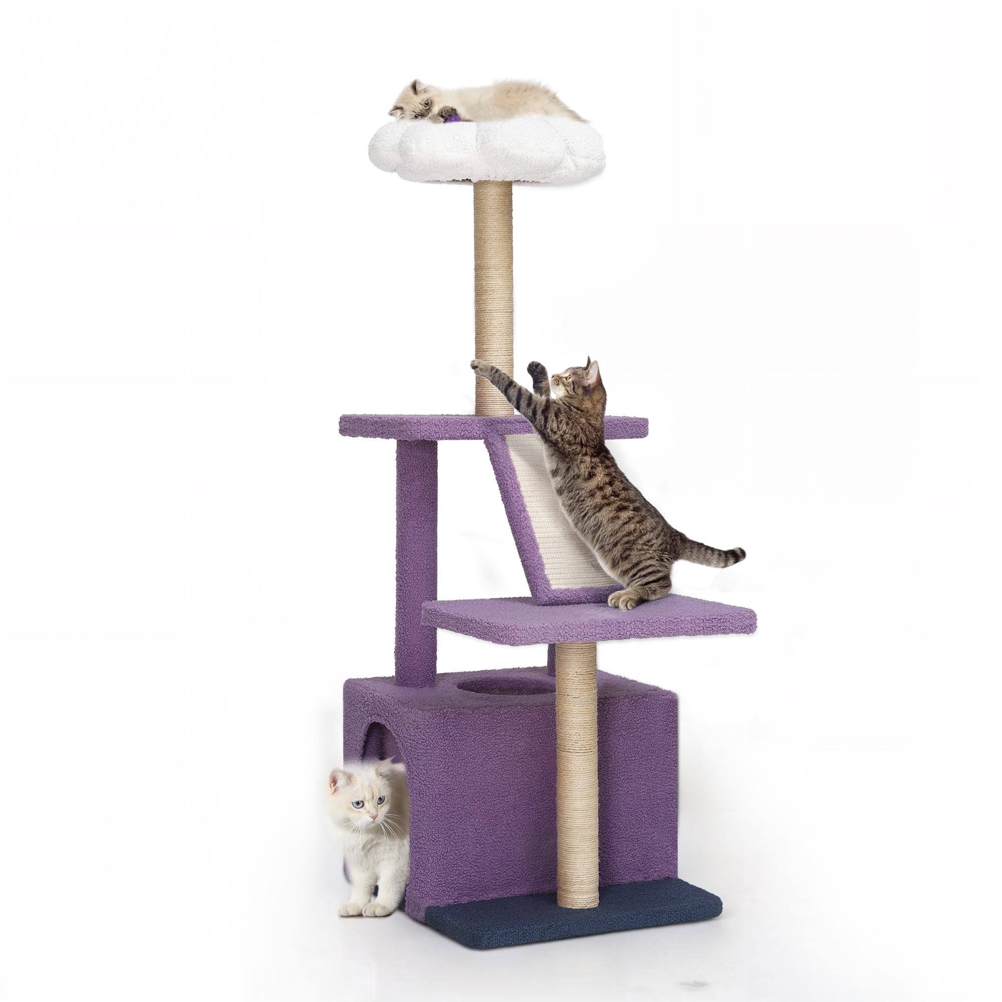 Yitahome Flower Cat Tree Tower With Detachable Perch, 47.2In Cute Cat Climbing Tower For Indoor Cats With Cat Condo, Sisal Scrat