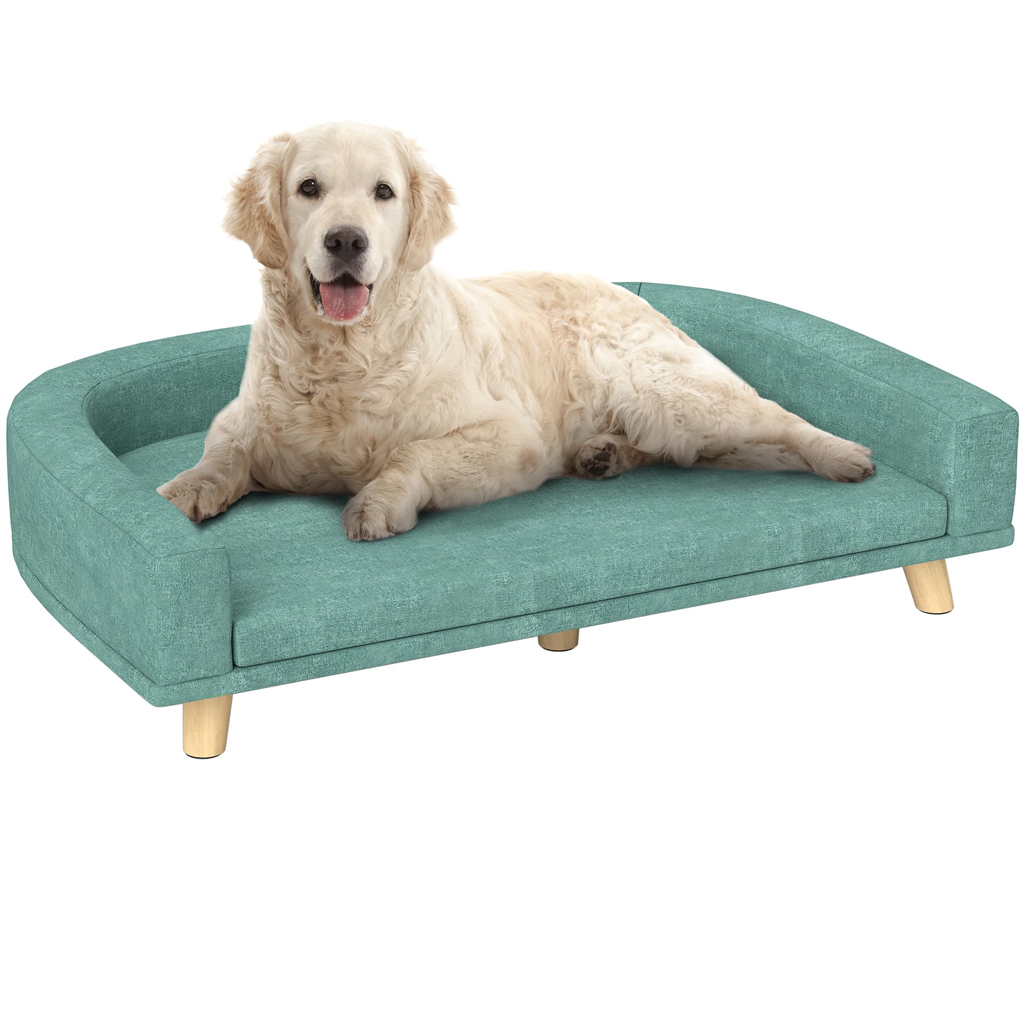Pawhut Dog Sofa Couch, Pet Bed With Comfortable Luxury Cushion, Washable Cover, Wooden Legs, Anti-Slip Mat For Large Dogs, Cats,