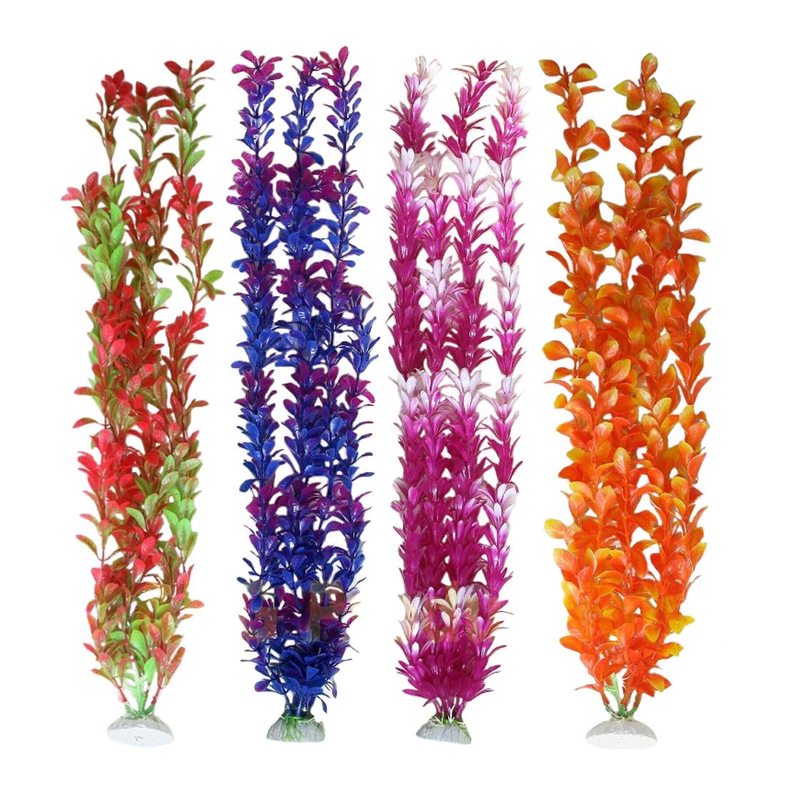 Unootel Pack Of 4 Tall Plastic Aquarium Plants, Large Fake Plants, Fish Tank Decorations, Artificial Fish Tank Plants