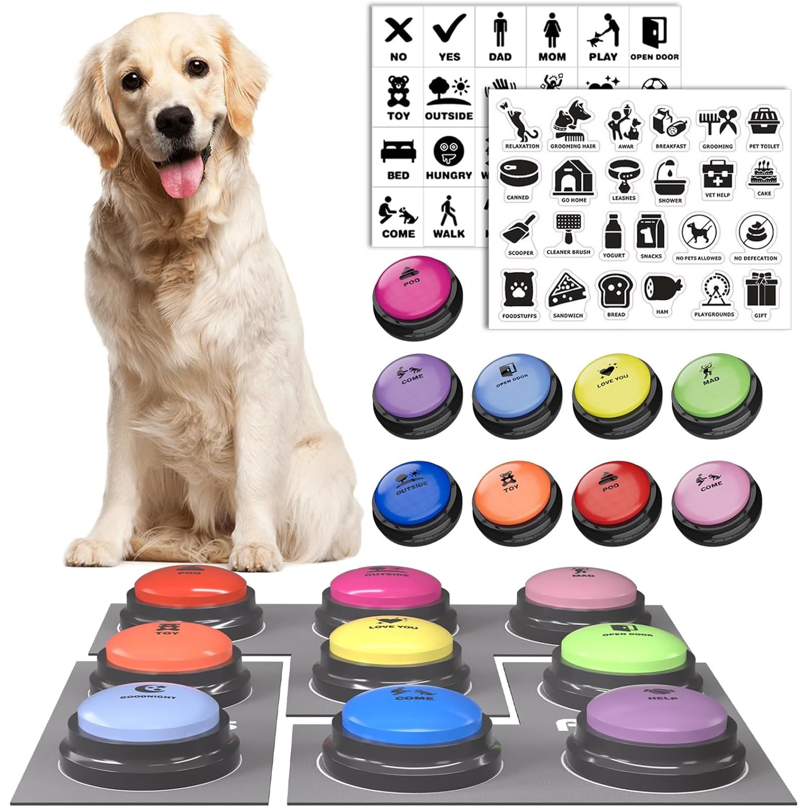 Dog Buttons For Communication, 9 Pcs Dog Talking Button Set, 30S Voice Recording Pet Buzzer Training Buttons, Speaking Button Fo