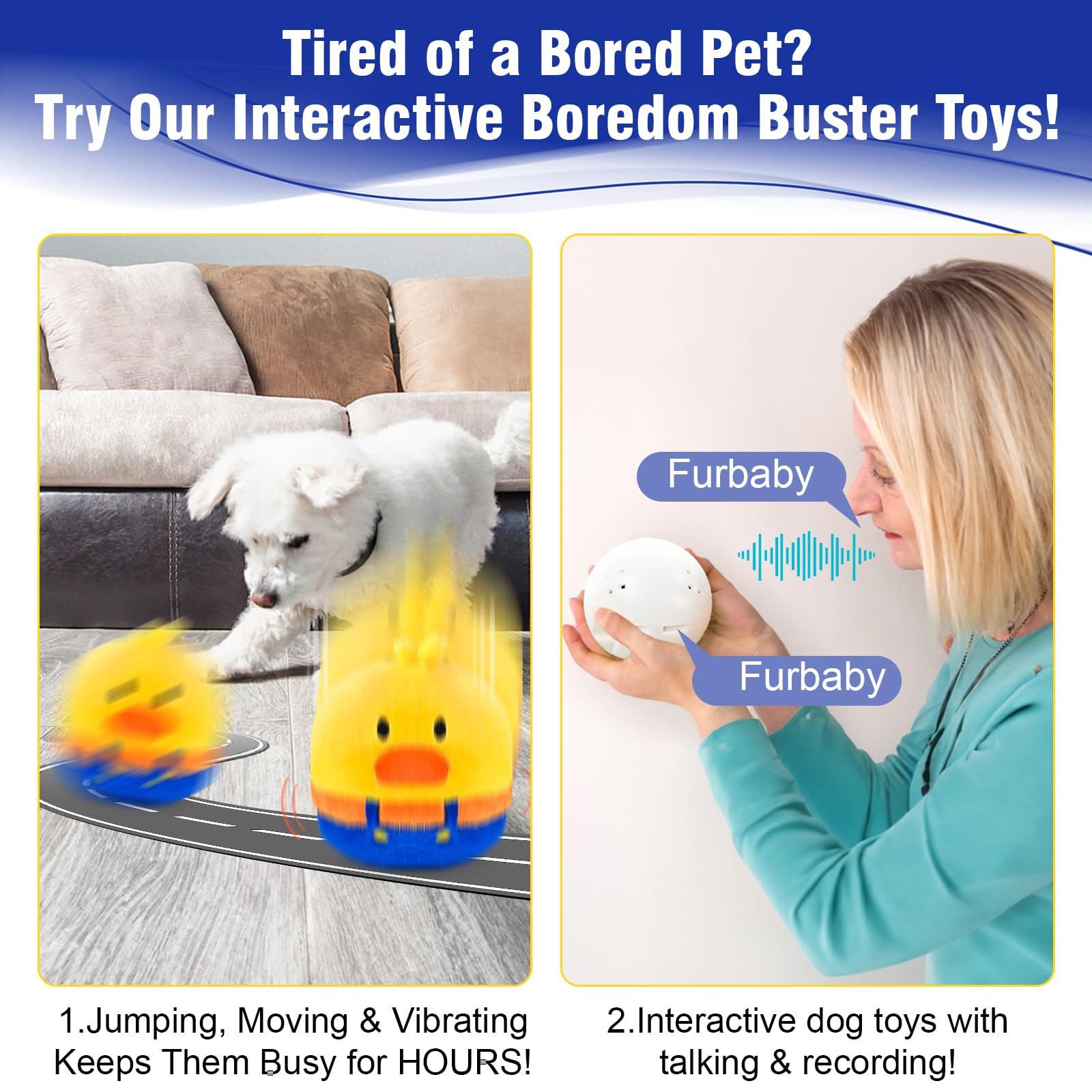 VYsTN Interactive Dog Toys - Rechargeable Vibrating, Jumping & Talking - Duck Model - Yellow & Blue for Small & Medium Dogs