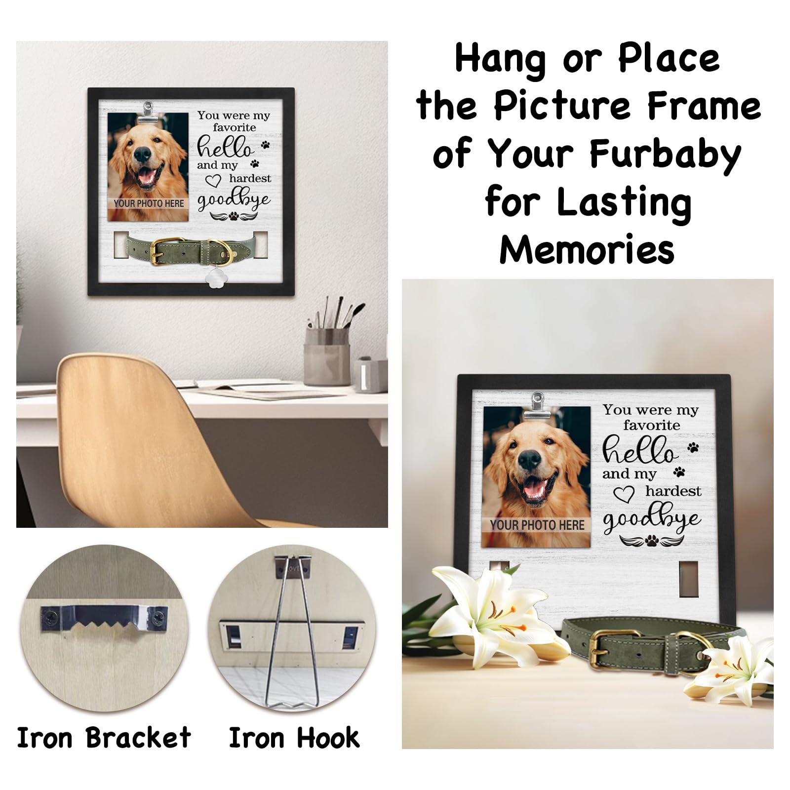 Purefly Pet Loss Gift, Memorial Sympathy Gifts For Loss Of Dog, Pet Memorial Frame With Collar Holder, Cat Memorial Gift, My Har