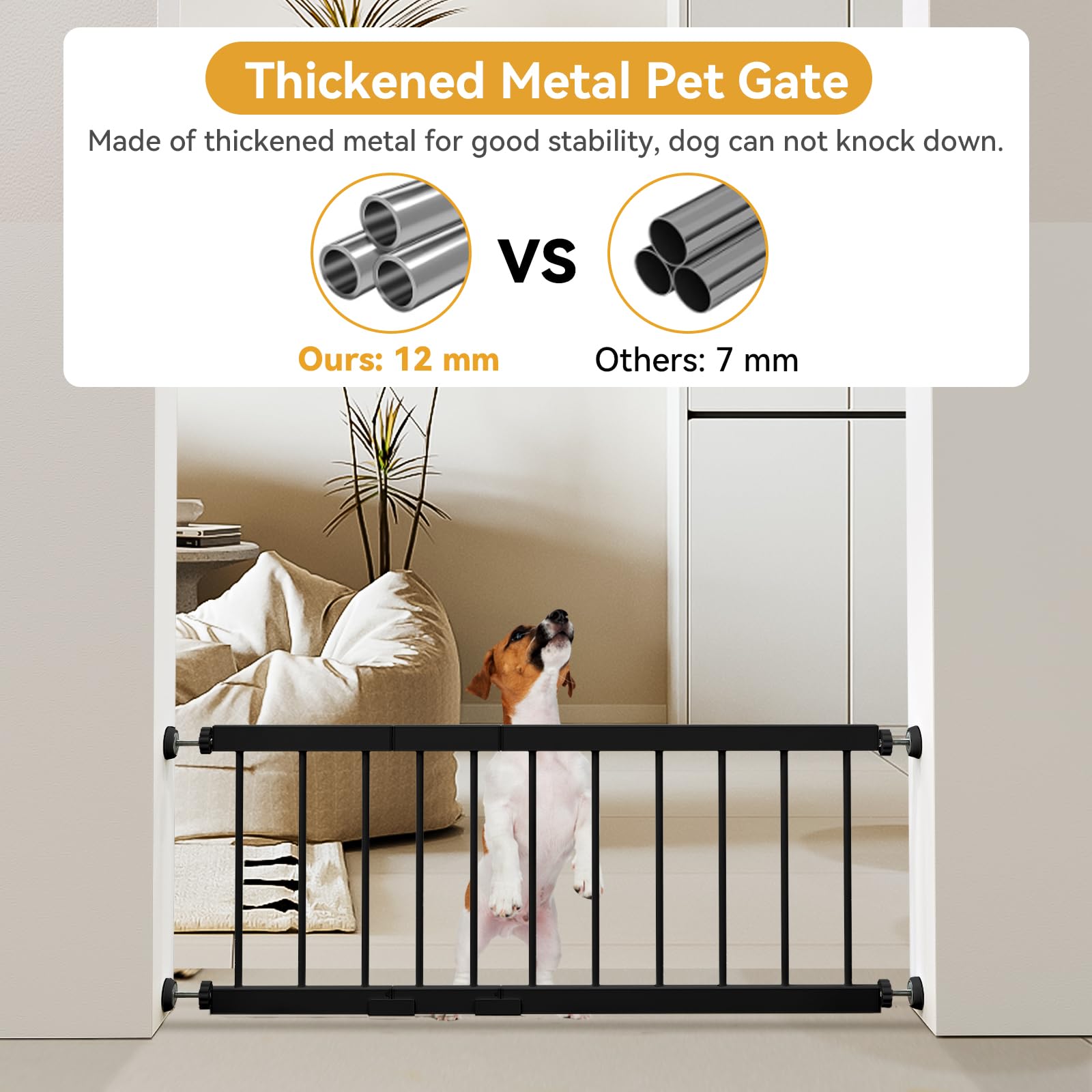 Dog Gate Indoor,18'-45' Adjustable Extra Wide Metal Short Dog Gate To Step Over, 14' Tall Small Pet Gate With 3 Extension Kit
