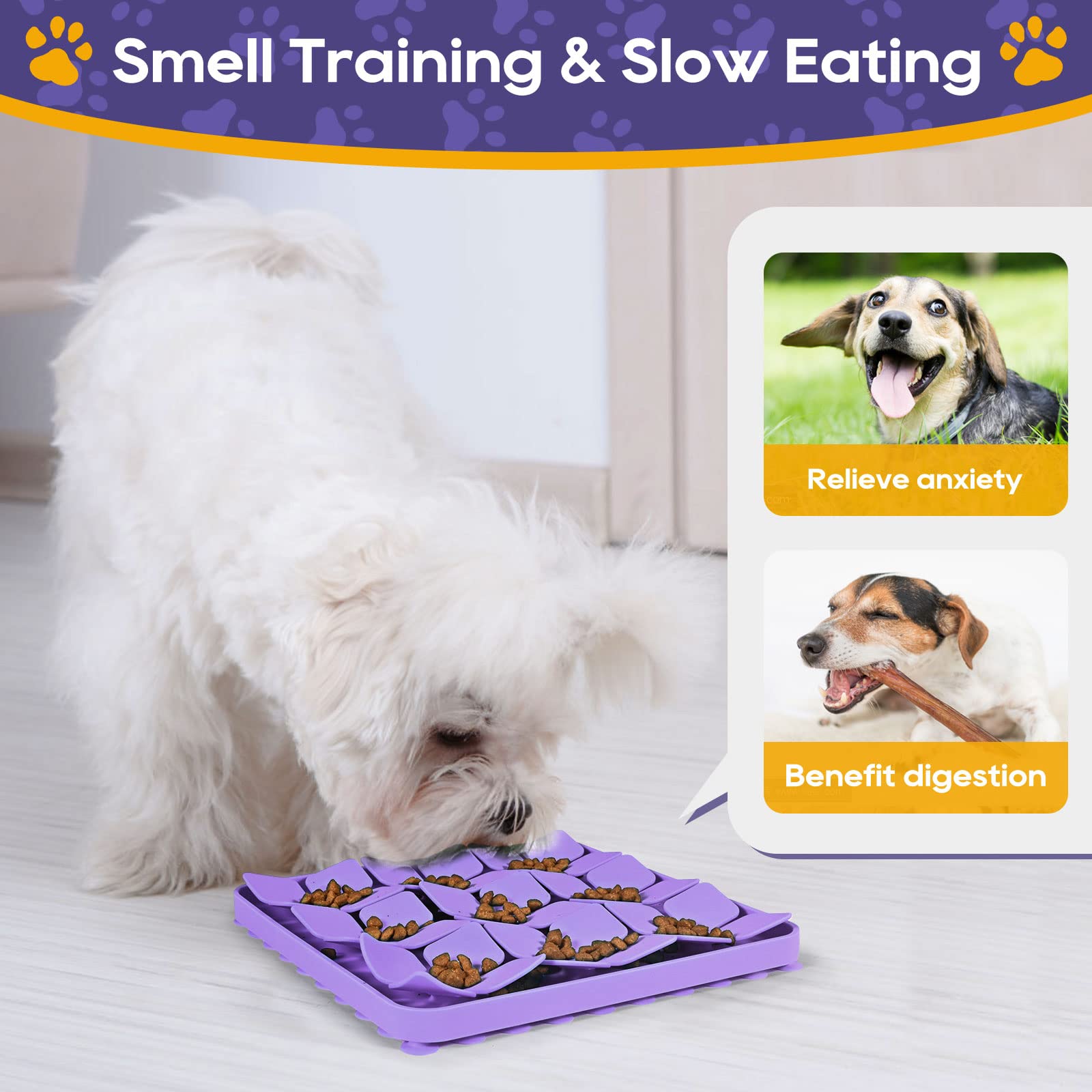 Ourmiao Silicone Snuffle Mat For Dogs, Interactive Dog Puzzle Feeder Sniffing Mat, Dog Licking Mat Enrichment Puzzle Mat For Small Medium Large Breed Dogs Rabbit (Purple)