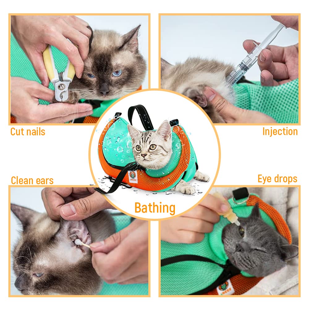 Awoof Cat Grooming Bag Adjustable Cat Bathing Bag Anti Scratch Bite Restraint Bag Cat Sling Bag Durable Mesh Cat Shower Bag For