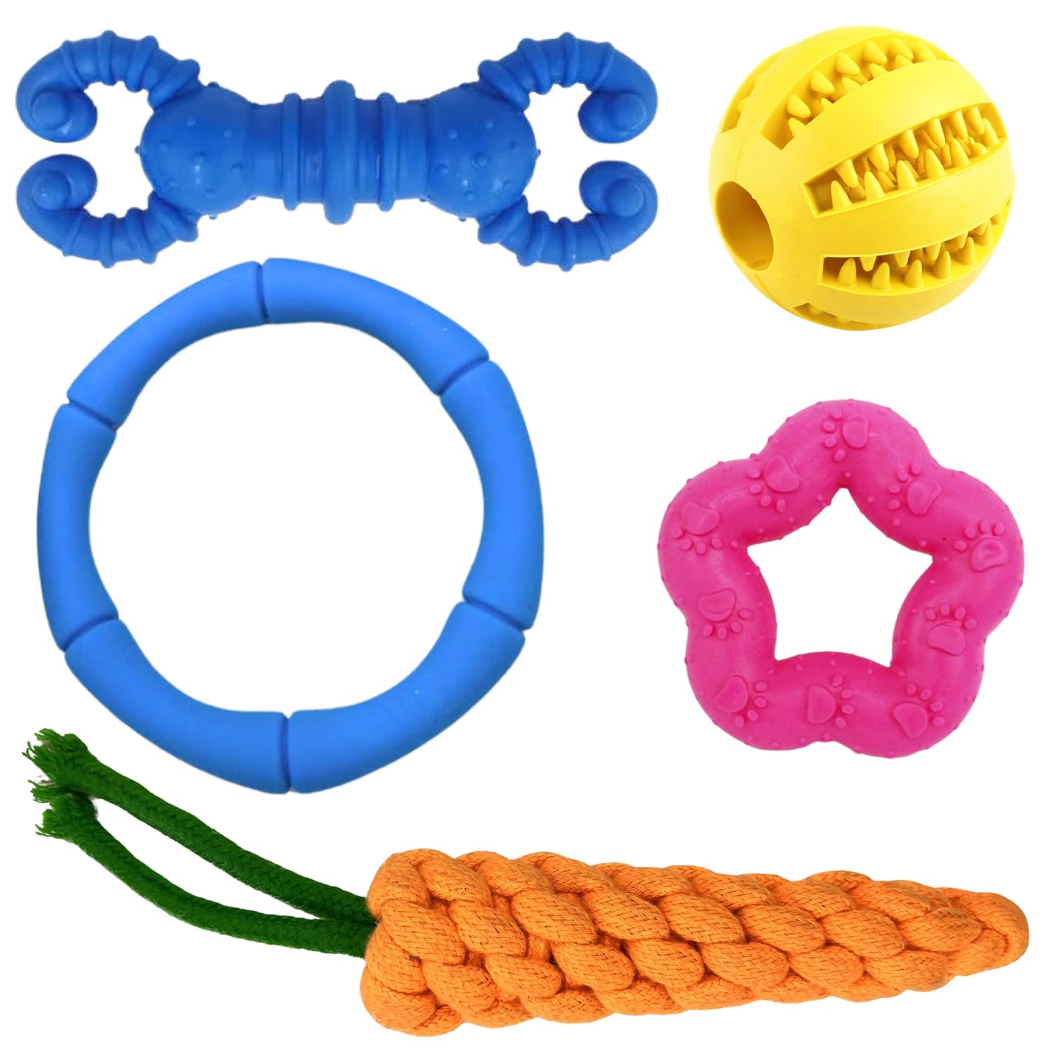 Sri Pet Dog Chew Toy Set For Puppies And Small Dogs  5 Piece NonToxic Rubber And Rope Toys, Teething Pain Relief, Teeth Cleani