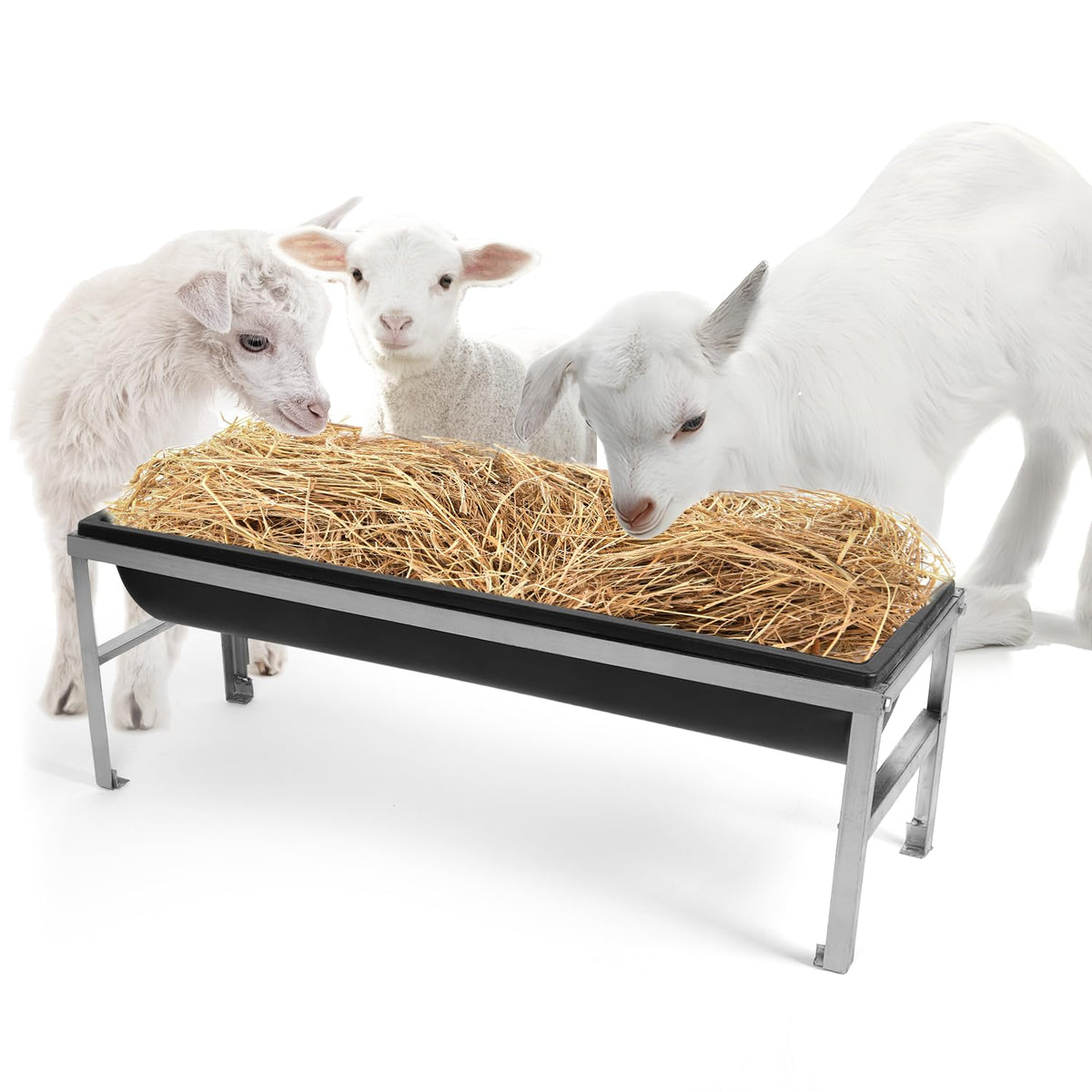 Tonchean Livestock Feeder Trough, 39'' Long Livestock Feeder With Metal Stand And Removable Trough, For Lambs Foals Calves, Goat