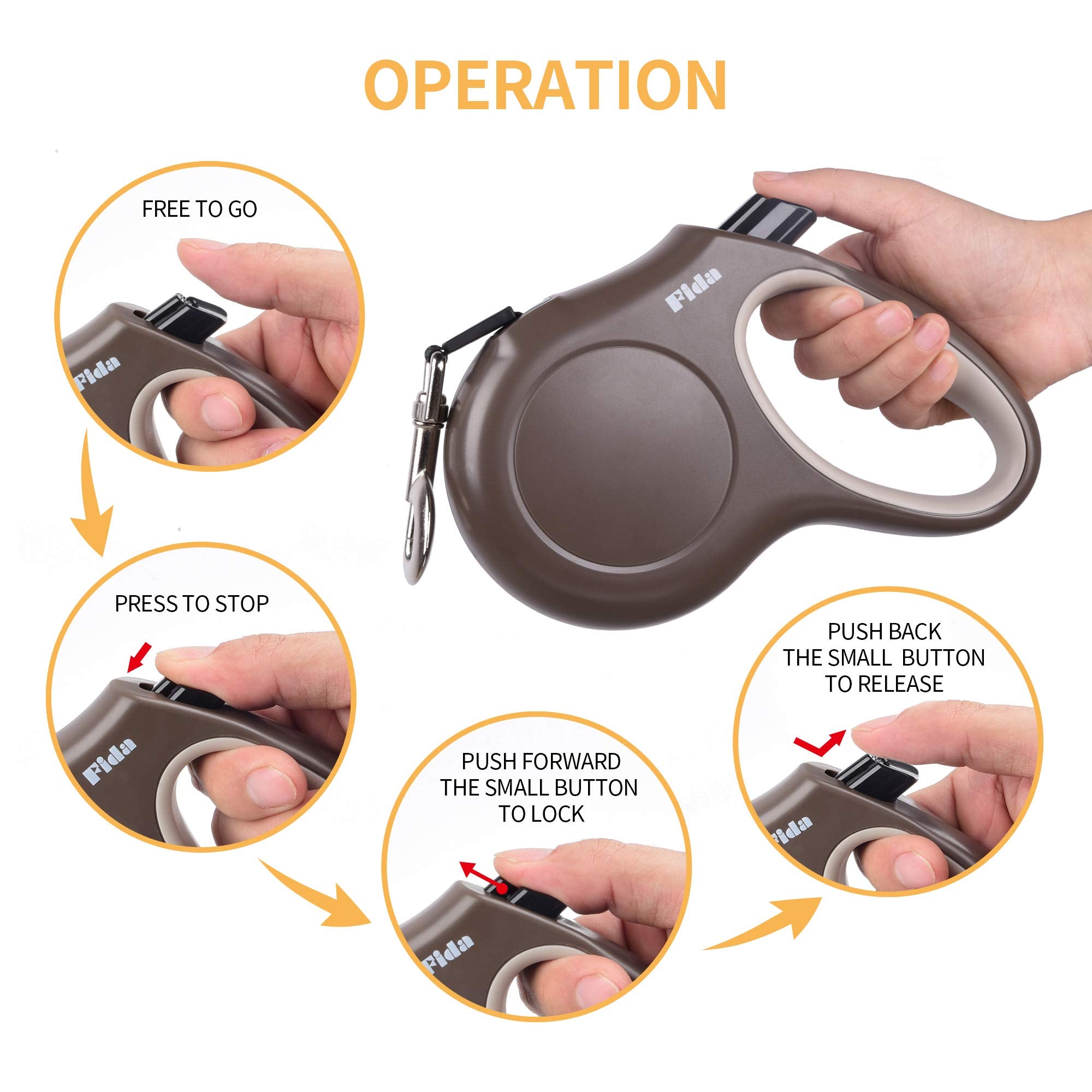 Fida Retractable Dog Leash, 16 Ft Dog Walking Leash For Small And Medium Dogs Up To 44Lbs, 360?Tangle Free, Coffee/Brown