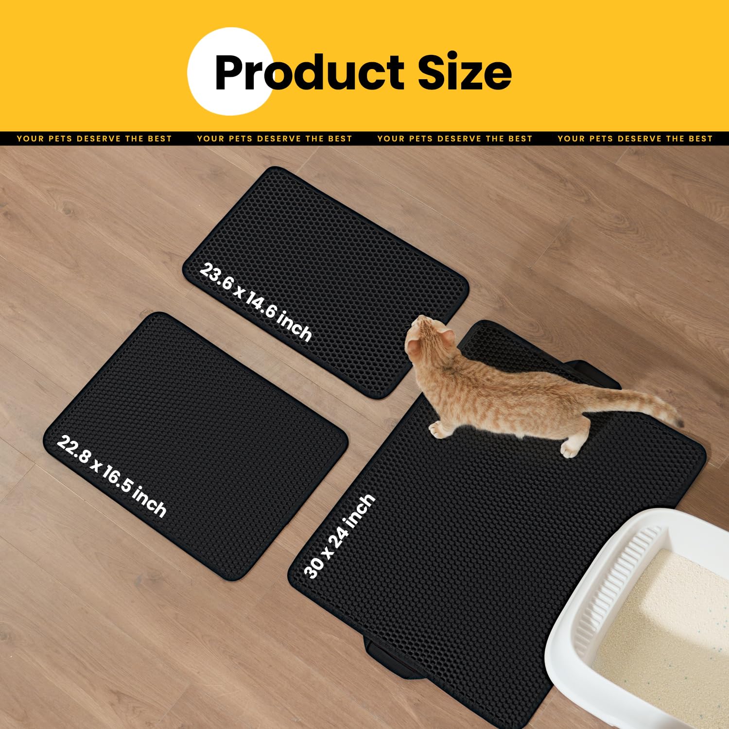 Cat Litter Mat Compact Size 23.6''X14.6'' For Small Spaces, Upgrade Waterproof Leakproof Back Layer, Honeycomb Trapping Mat, Was