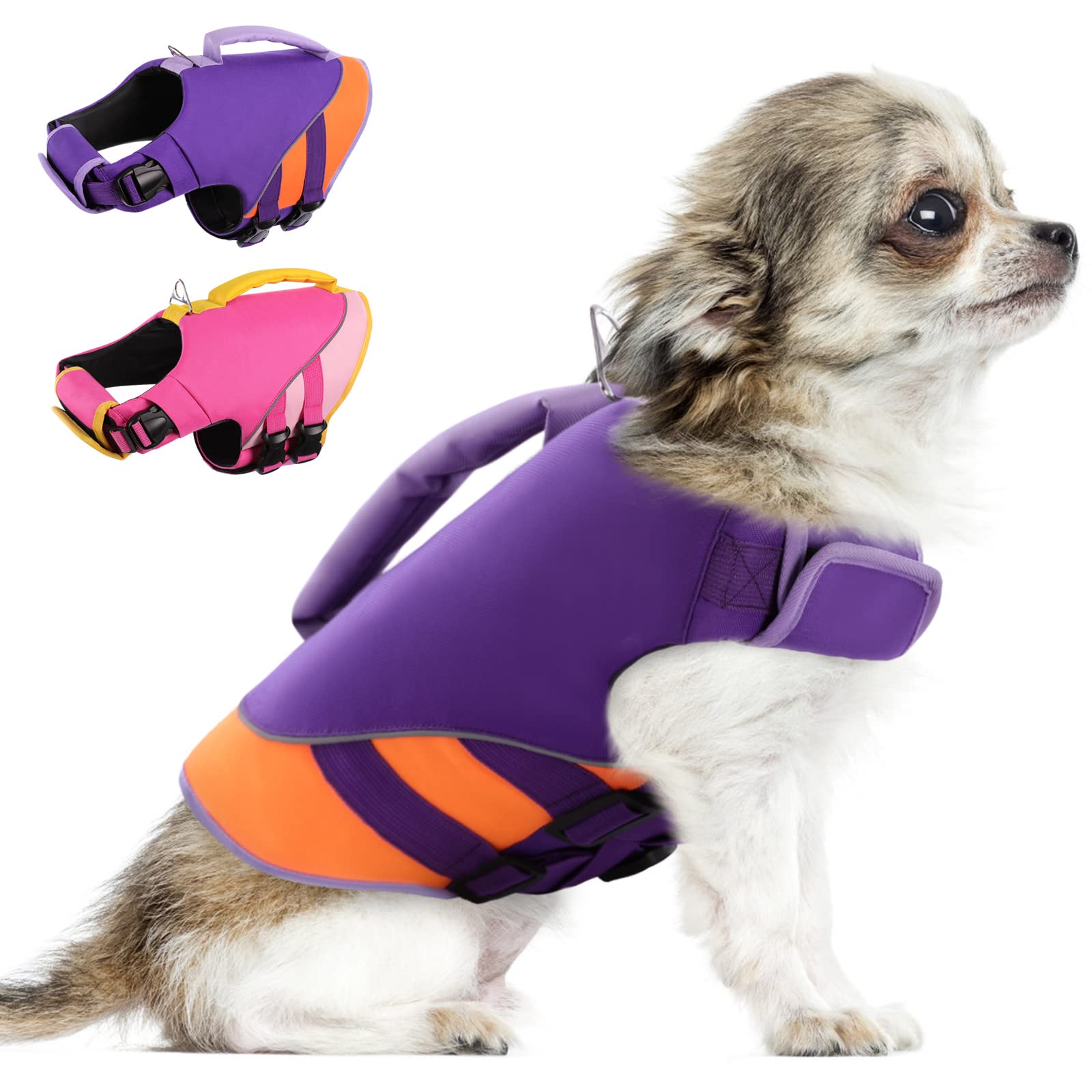 Queenmore Dog Life Jacket,Dog Life Vest For Swimming Boating,Life Jackets For Small Dogs,Ripstop Pet Life Vests With Strong Resc