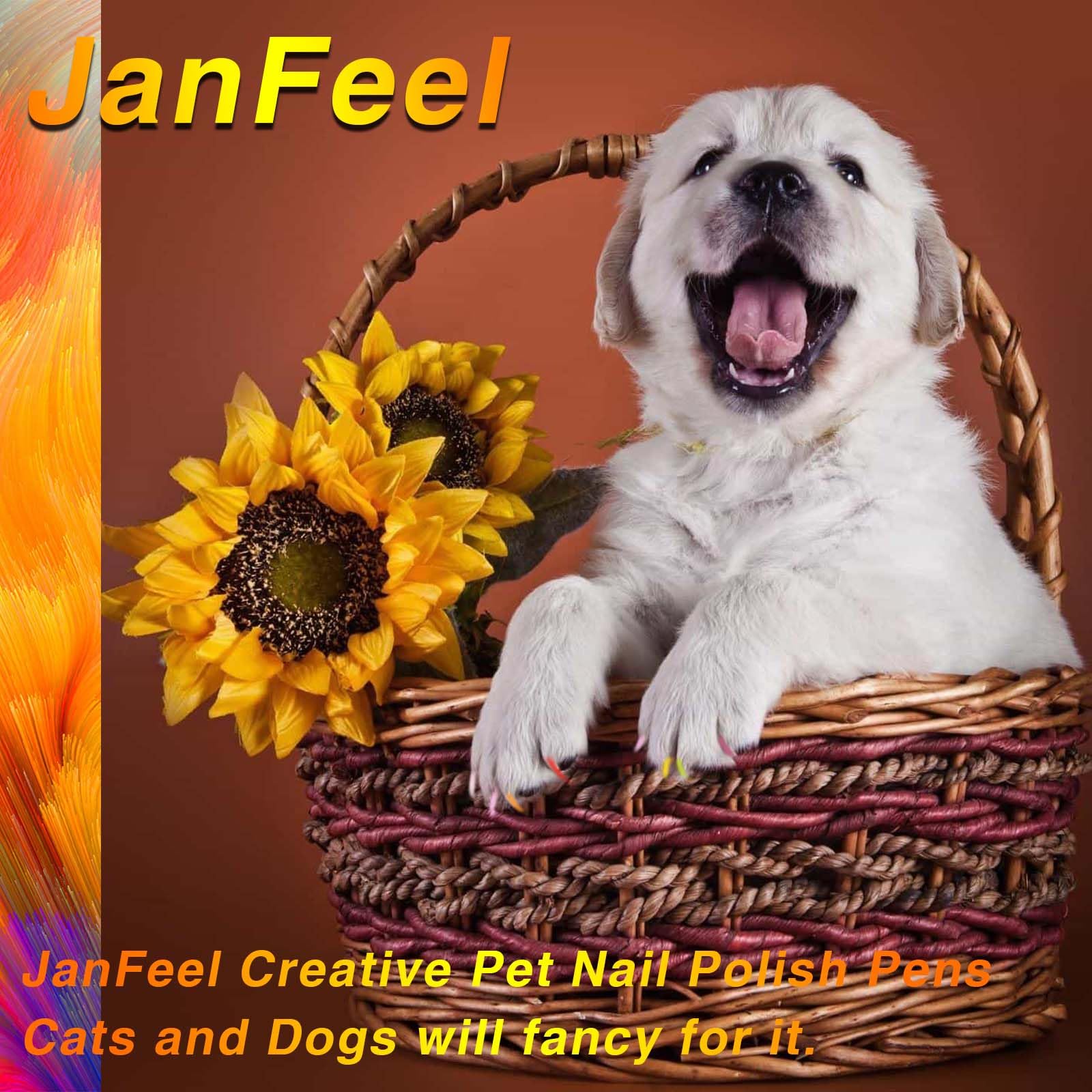 Janfeel Dog Nail Polish Pens, 15 Colors Pet Nail Polish Set Quick Dry Pet Safe Nail Polish Non Toxic Brush Tip Nail Polish Pens