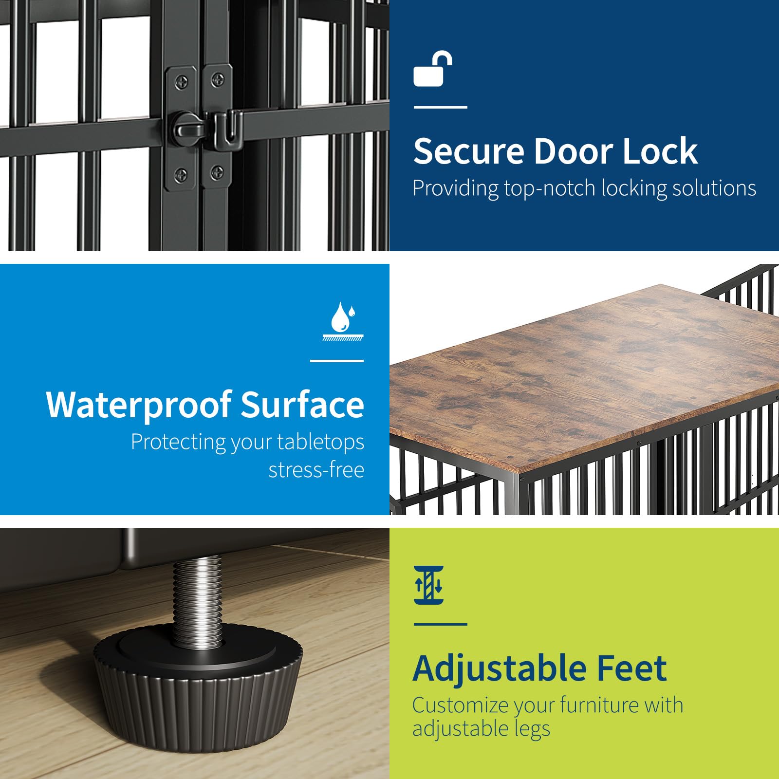 48 Dog Crate Furniture, 3-in-1 Wooden Dog Kennel with 3 Lockable Doors, Heavy Duty Metal Frame & Sturdy Panels, Large End Tabl