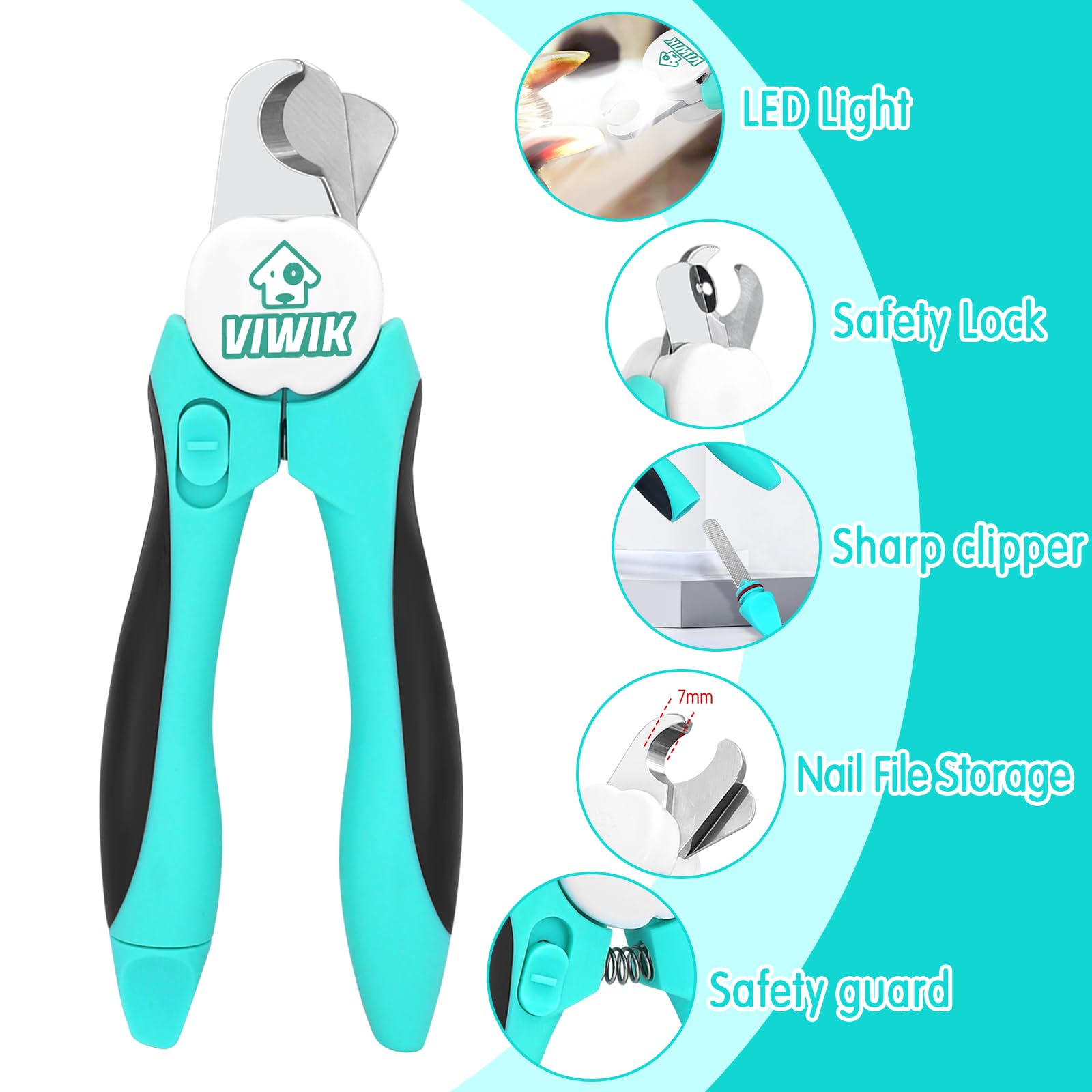 Viwik 2 In 1 Dog Nail Trimmers With Led Light For Bloodline, Dog Comb, Dog Nail Clippers With Quick Sensor & Safety Guard To Avo