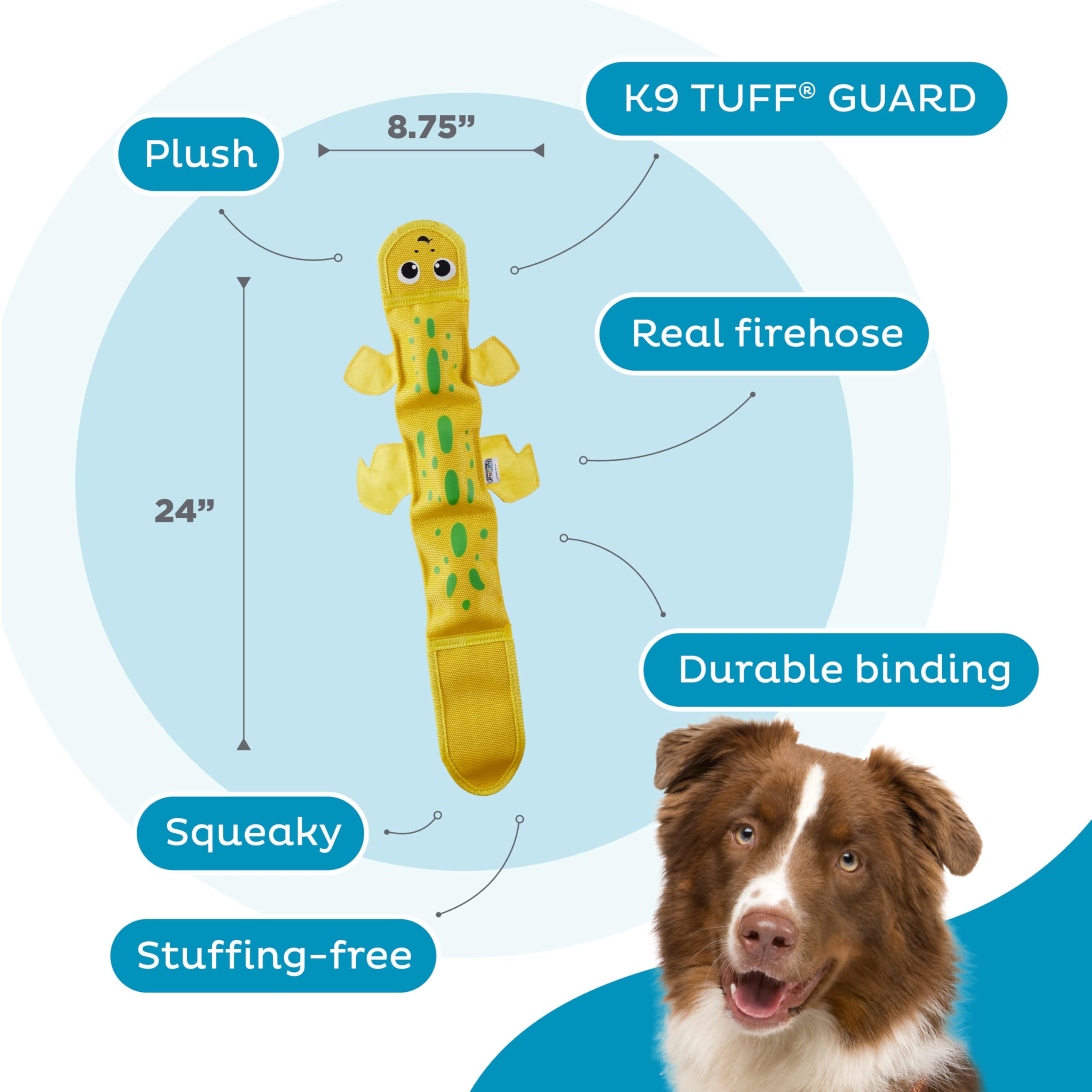 Outward Hound Fire Biterz Red Lizard Plush Firehose Material Interactive Dog Toy, Large