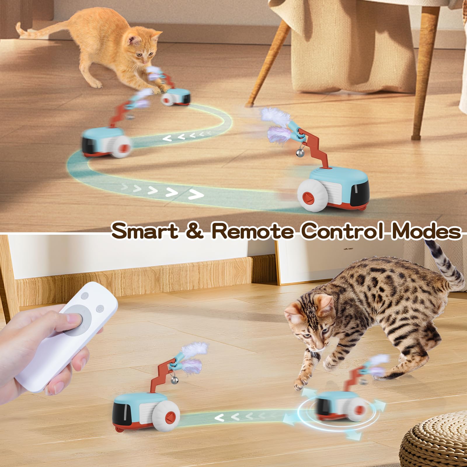 O Wowzon Remote Control Cat Toy, Smart Remote Control Modes, Usb Rechargeable, Adjustable Speed, Auto Obstacle Avoidance & Flip,
