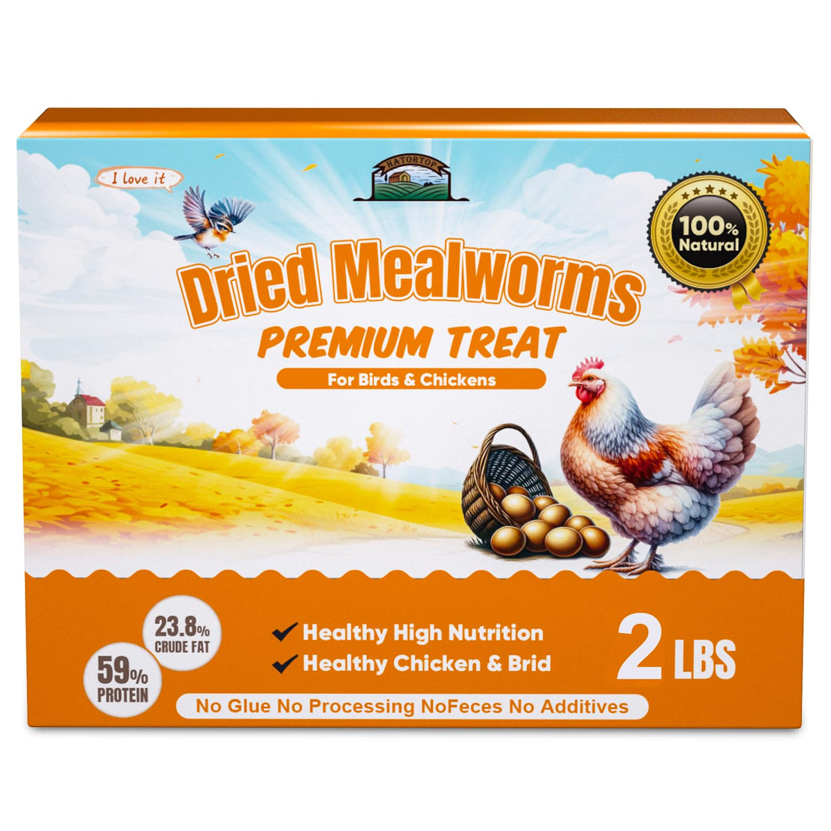 HATORTOP 2LB Mealworms for Chickens Bulk - Non GMO High Calcium Dried Meal Worms for Wild Birds,Turkeys, Reptiles Food for Layin
