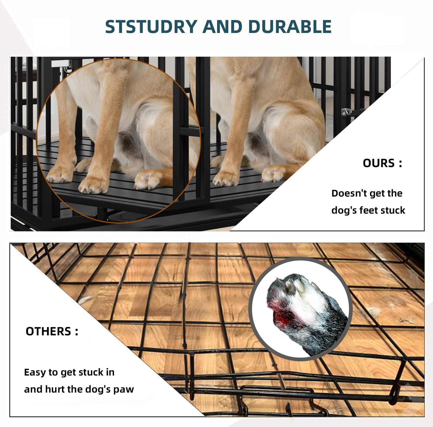Heavy Duty Dog Crate For Large Giant Dogs, Metal Pet Cage Dog Kennel With Roof Strong Playpen, 54' Dog Cage With Sturdy Latches