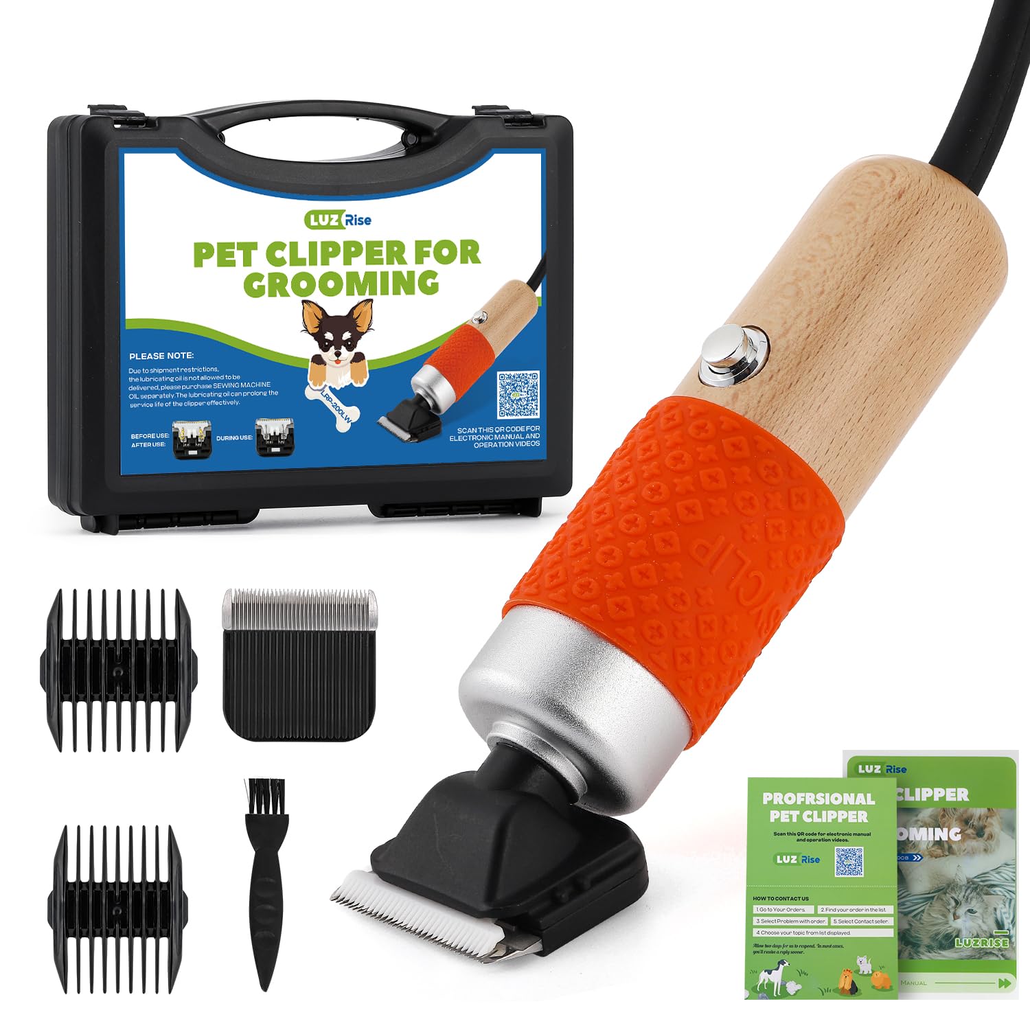 Luzrise 200W Pet Grooming Clippers For Thick Heavy Coats, 2000-6000Rpm Stepless Speed Control & 10Ft Power Cord, Low Noise< 50Db