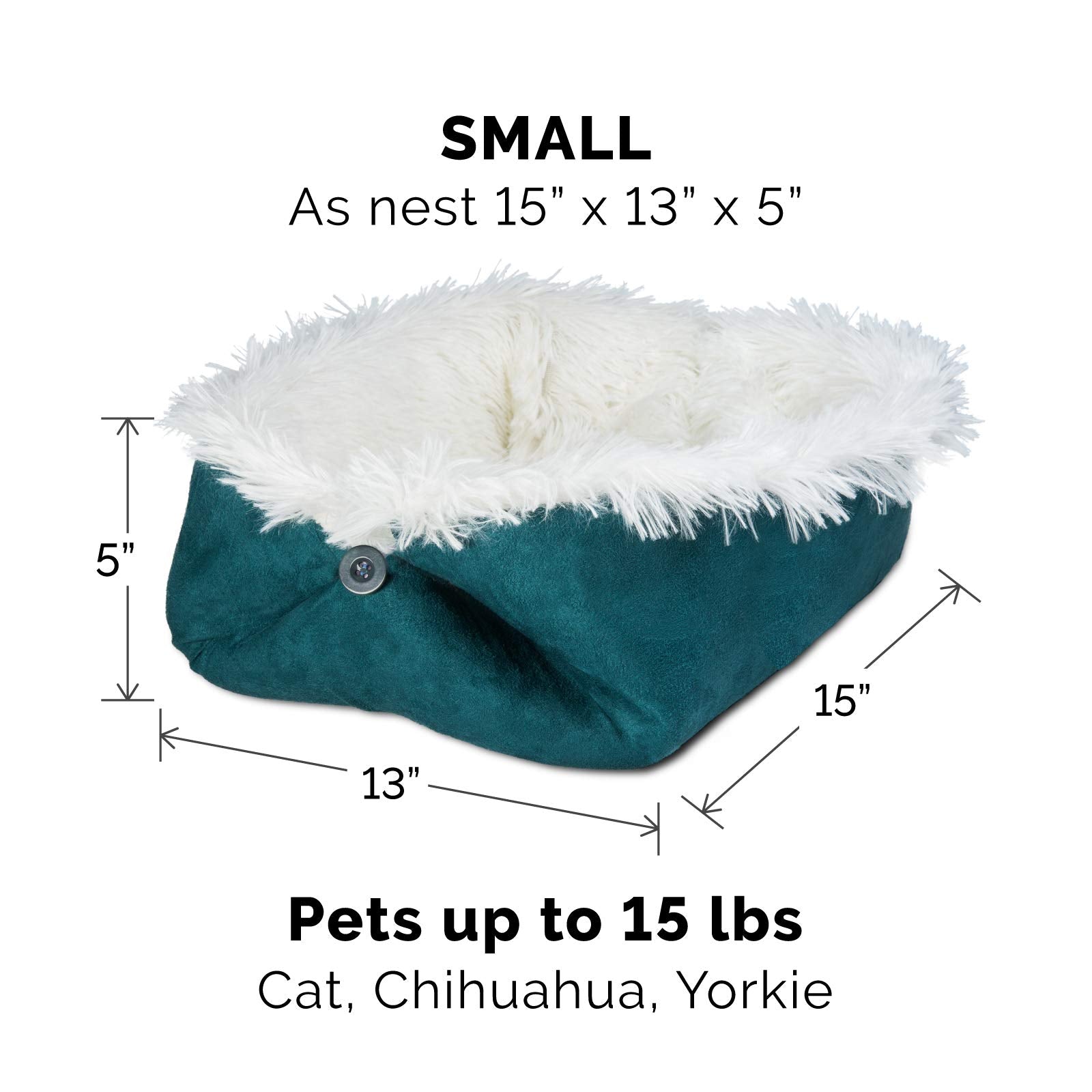 Furhaven Self-Warming Cat Bed for Indoor Cats, 4-Beds-in-1 & Washable - Plush Long Faux Fur Convertible Cuddler - Spruce, Small