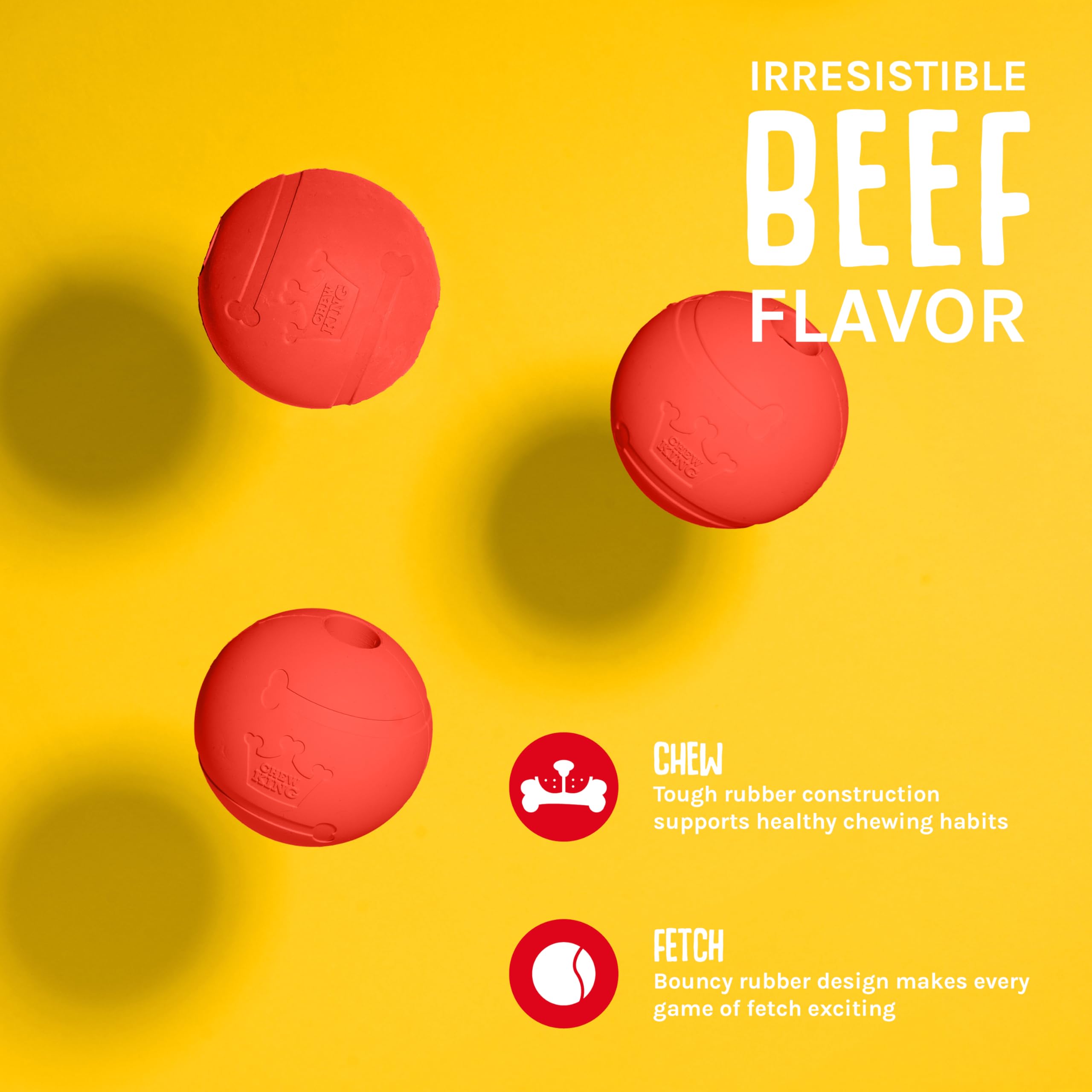 Chew King Flavored Rubber Ball Collection, 2.5 Inch Beef Flavor Rubber Balls 3-Pk