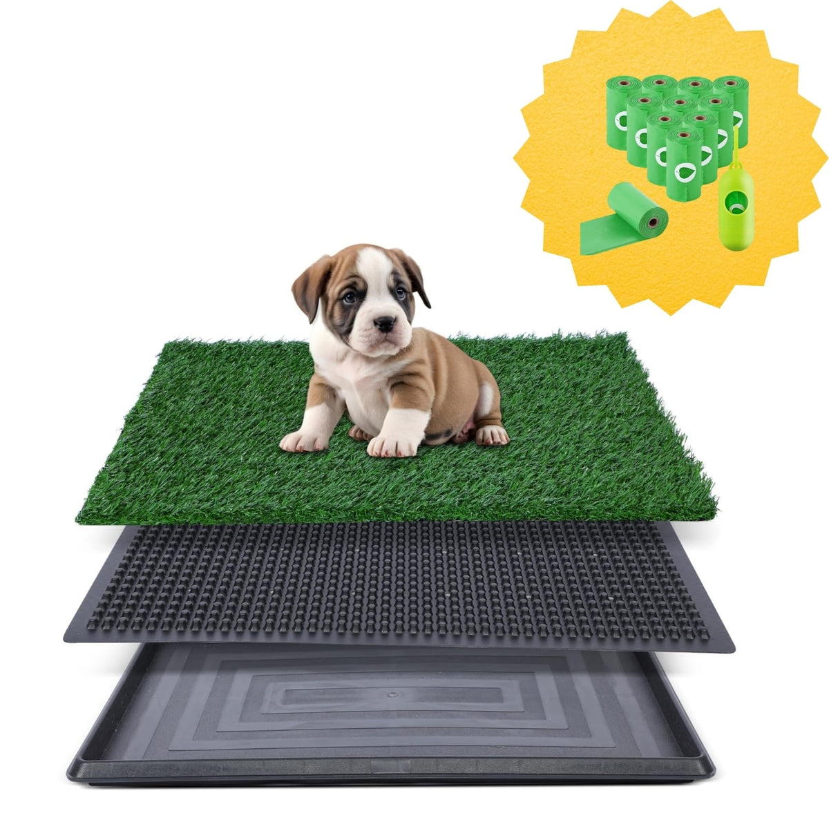 Artificial Grass For Dog Potty(16X20 Inch) & Dog Poop Bags With Dispenser