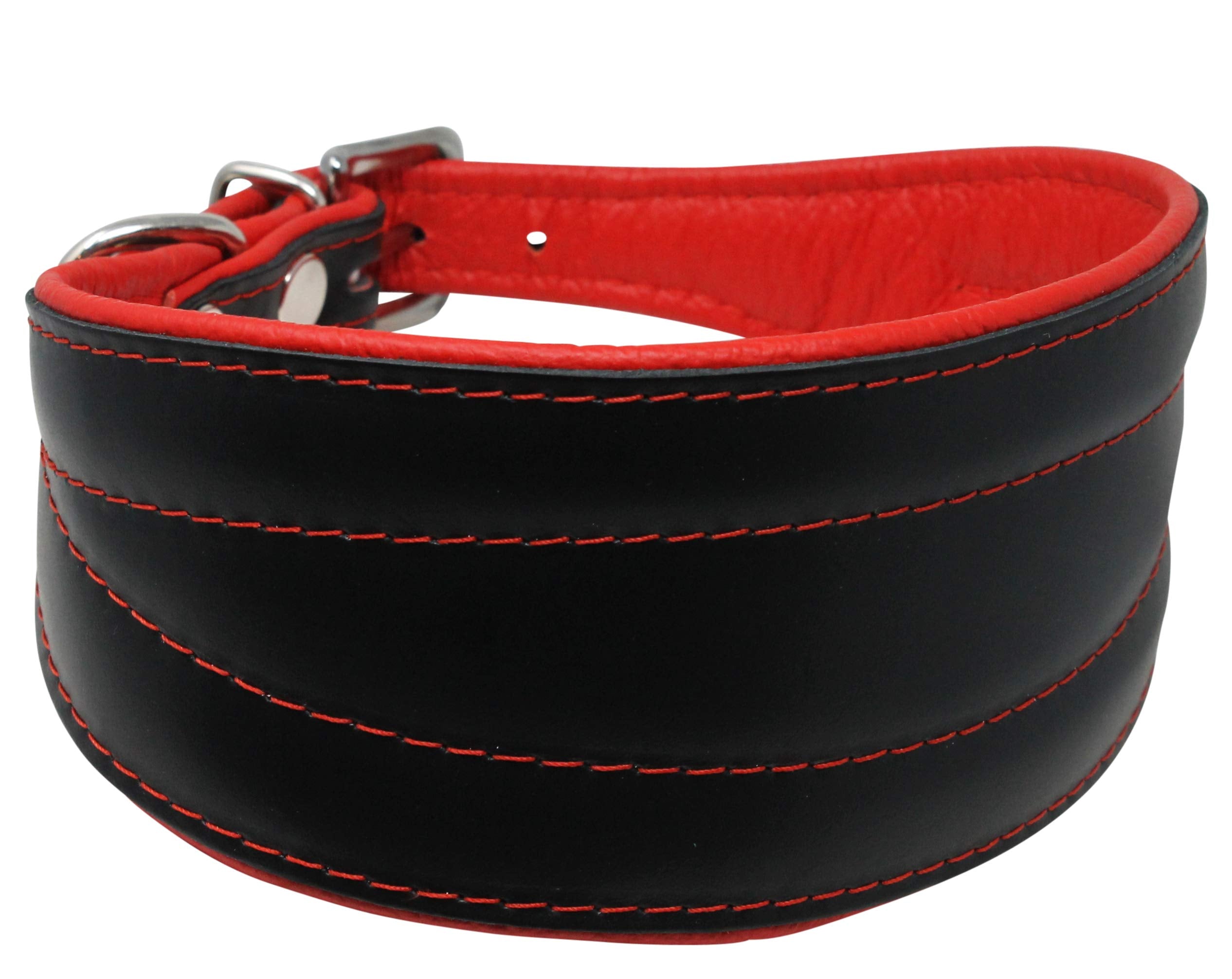 Real Leather Extra Wide Padded Tapered Dog Collar Glossy Black Greyhound Saluki Deerhound Lurcher Whippet Dachshund (14.25-17 Ne