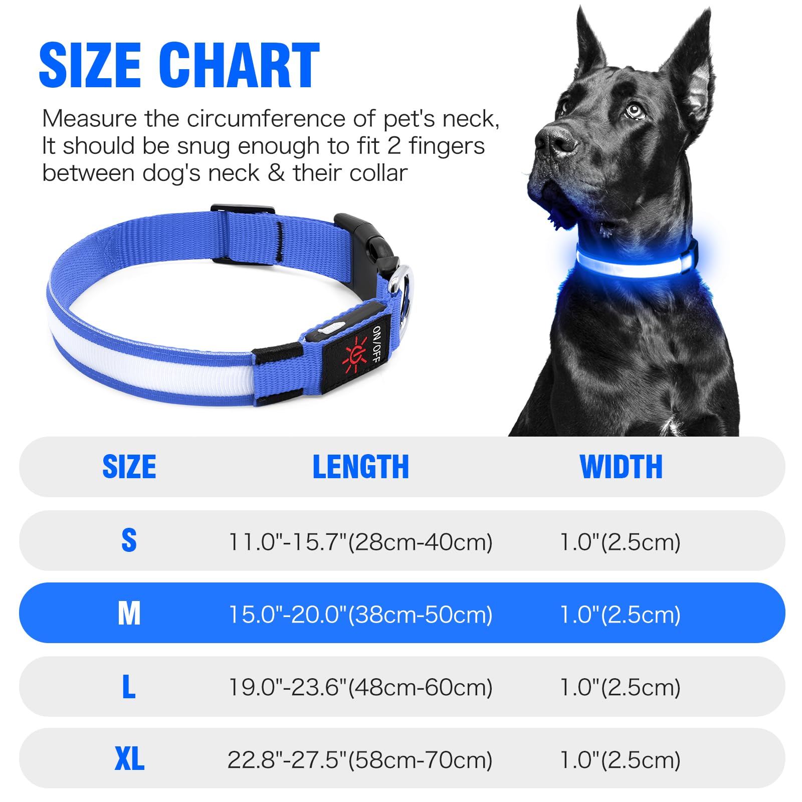 Illumifun Led Dog Collar, Fashion Rechargeable Dog Collar Glow In The Dark, Water-Resistant Safety Pet Collar For Your Dogs Walk