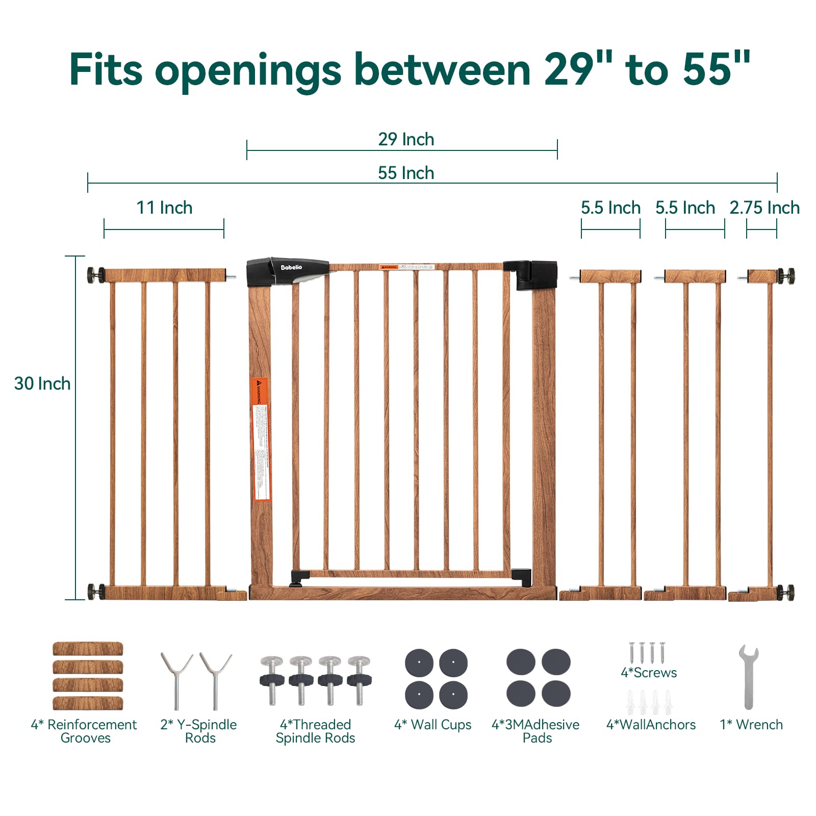 Babelio Metal Auto Close Baby Gate PressGuard P7, 29-55 Wide Extra Wide Pet Gate for The House and Doorways, Pressure Mounted Wa